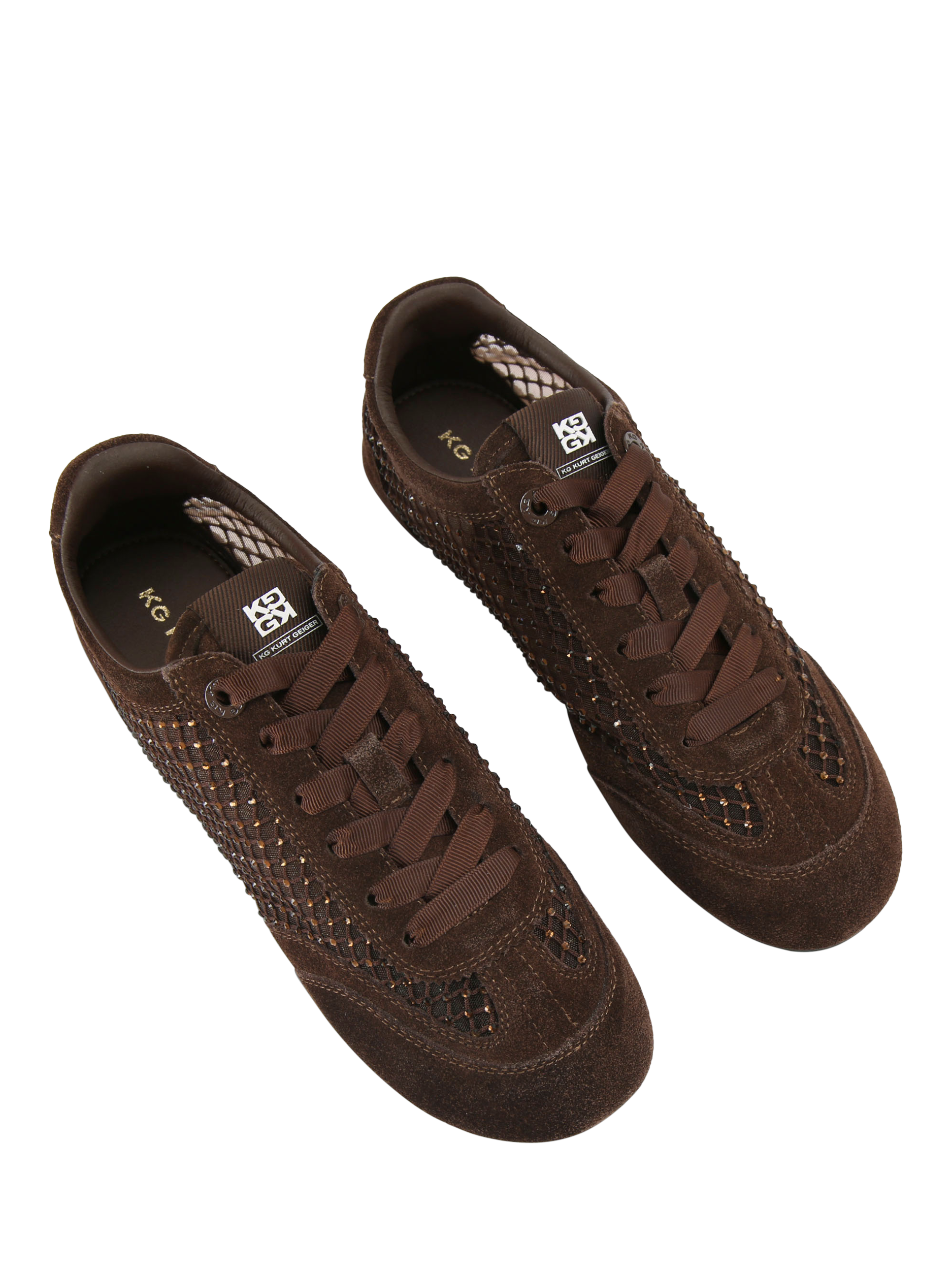 Product image 3 of 4, which shows Kurt Geiger London Listen Suede Embellished Trainers, Brown, 3