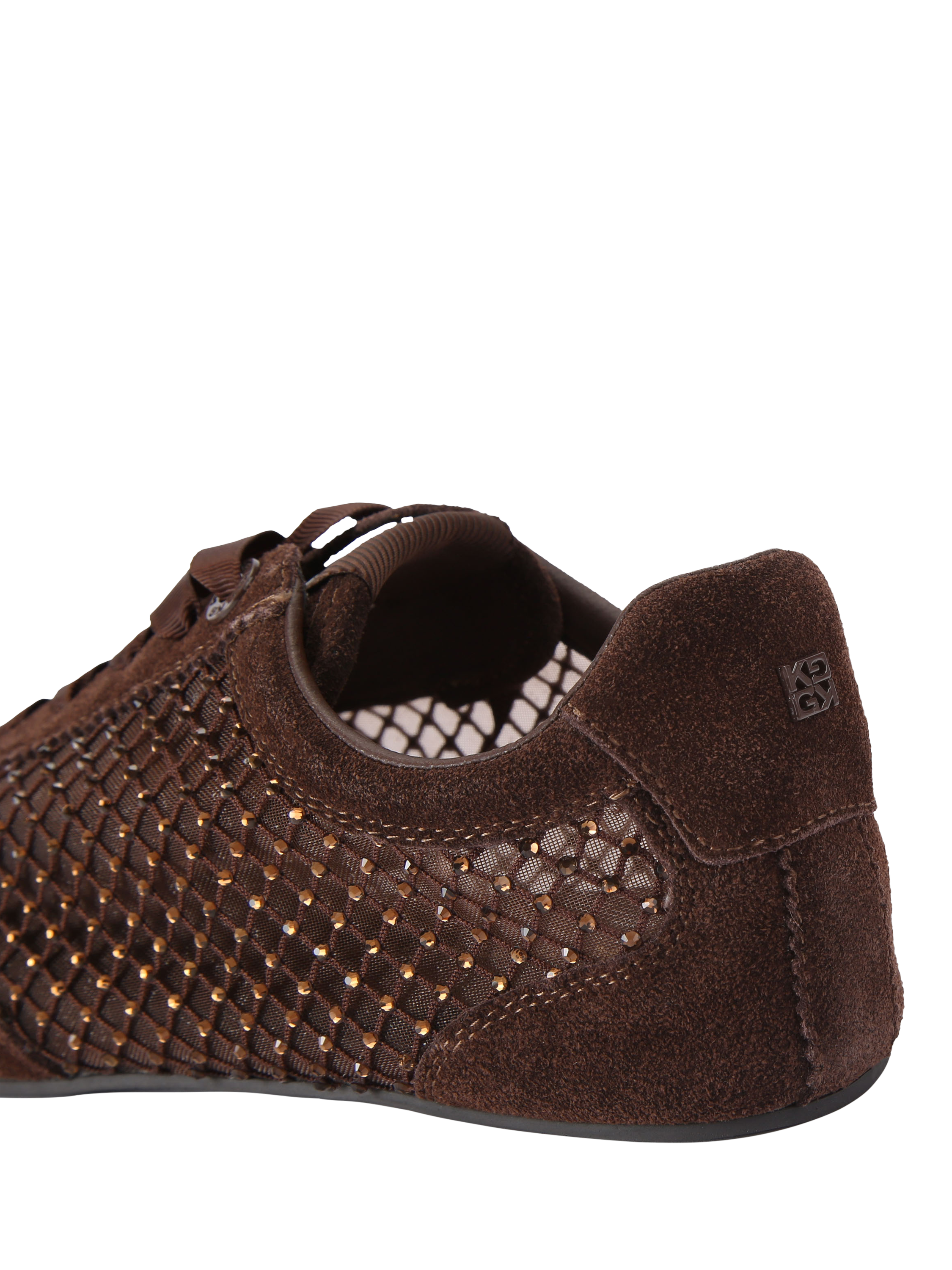 Product image 4 of 4, which shows Kurt Geiger London Listen Suede Embellished Trainers, Brown, 3