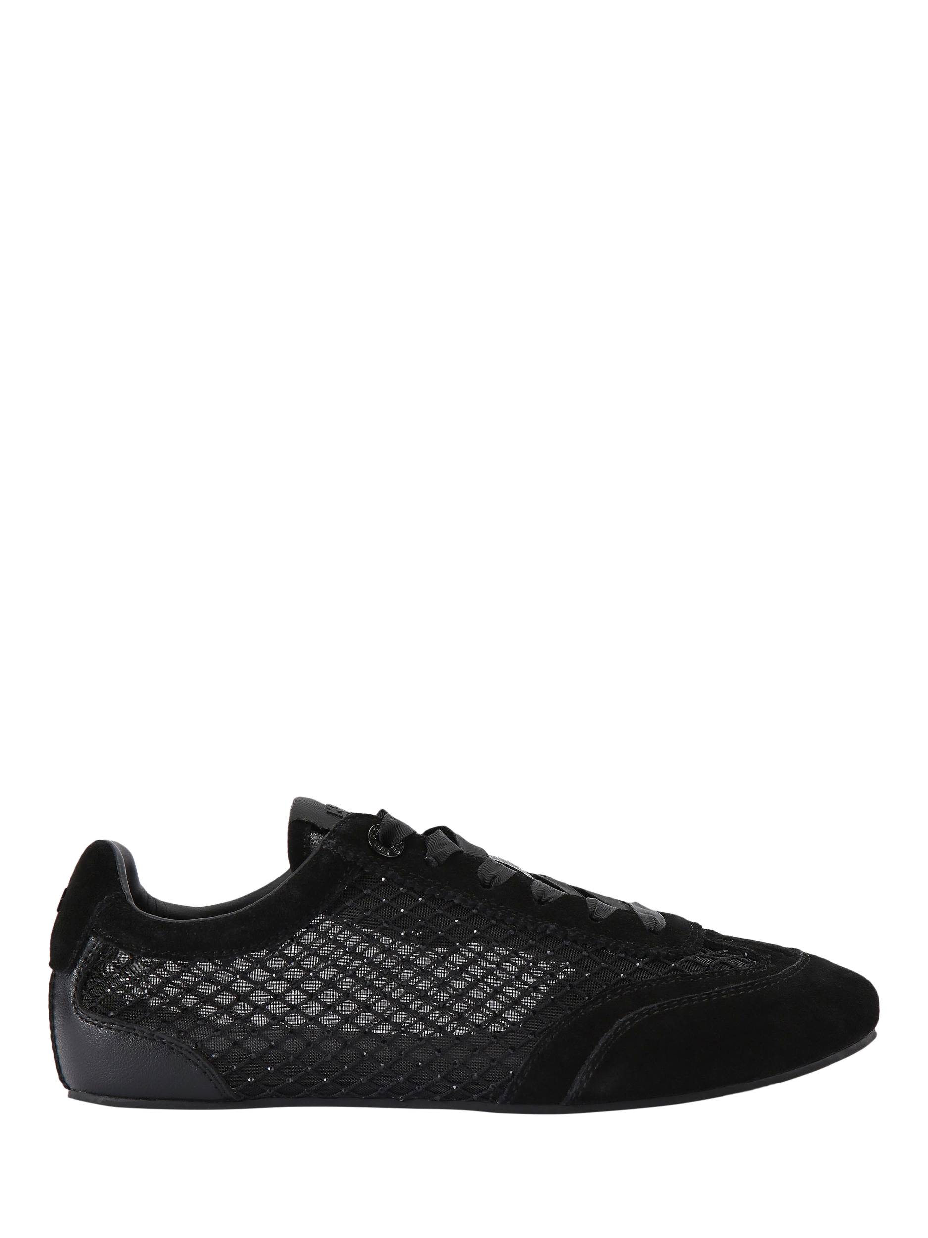 Product image 1 of 4, which shows Kurt Geiger London Listen Suede Embellished Trainers, Black, 3