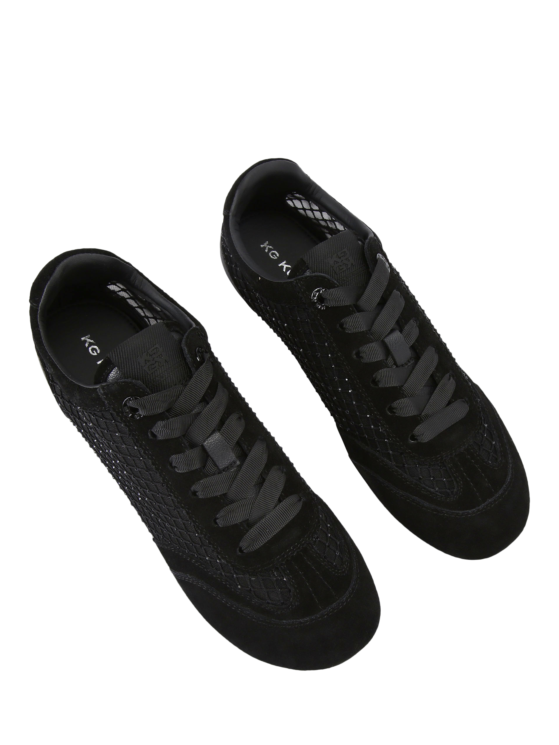 Product image 3 of 4, which shows Kurt Geiger London Listen Suede Embellished Trainers, Black, 3