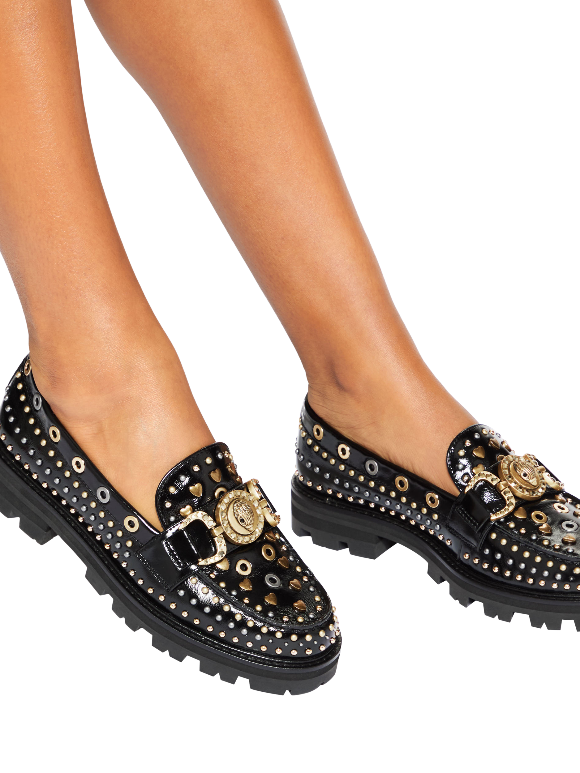 Product image 2 of 6, which shows Kurt Geiger London Mansion Leader Studded Loafers, Black, 3