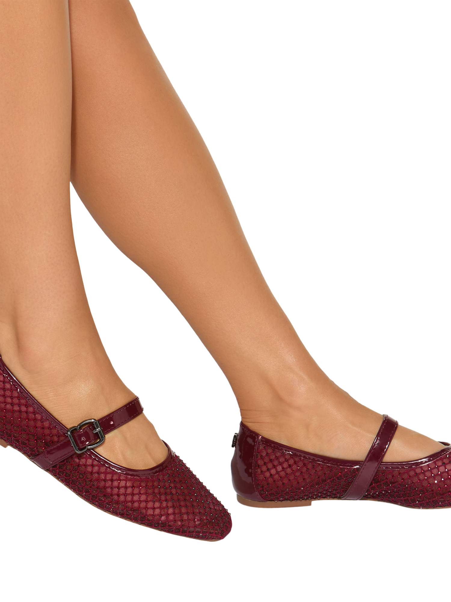 Product image 2 of 4, which shows Kurt Geiger London Nina Mesh Ballerina Pumps, Red Wine, 3