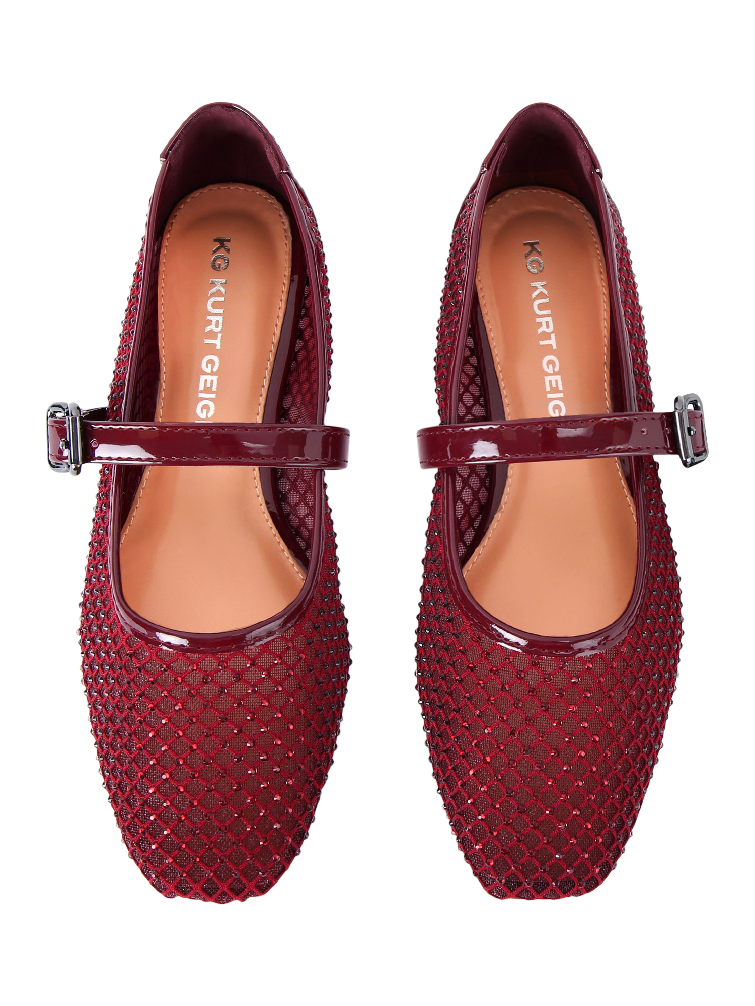Product image 3 of 4, which shows Kurt Geiger London Nina Mesh Ballerina Pumps, Red Wine, 3