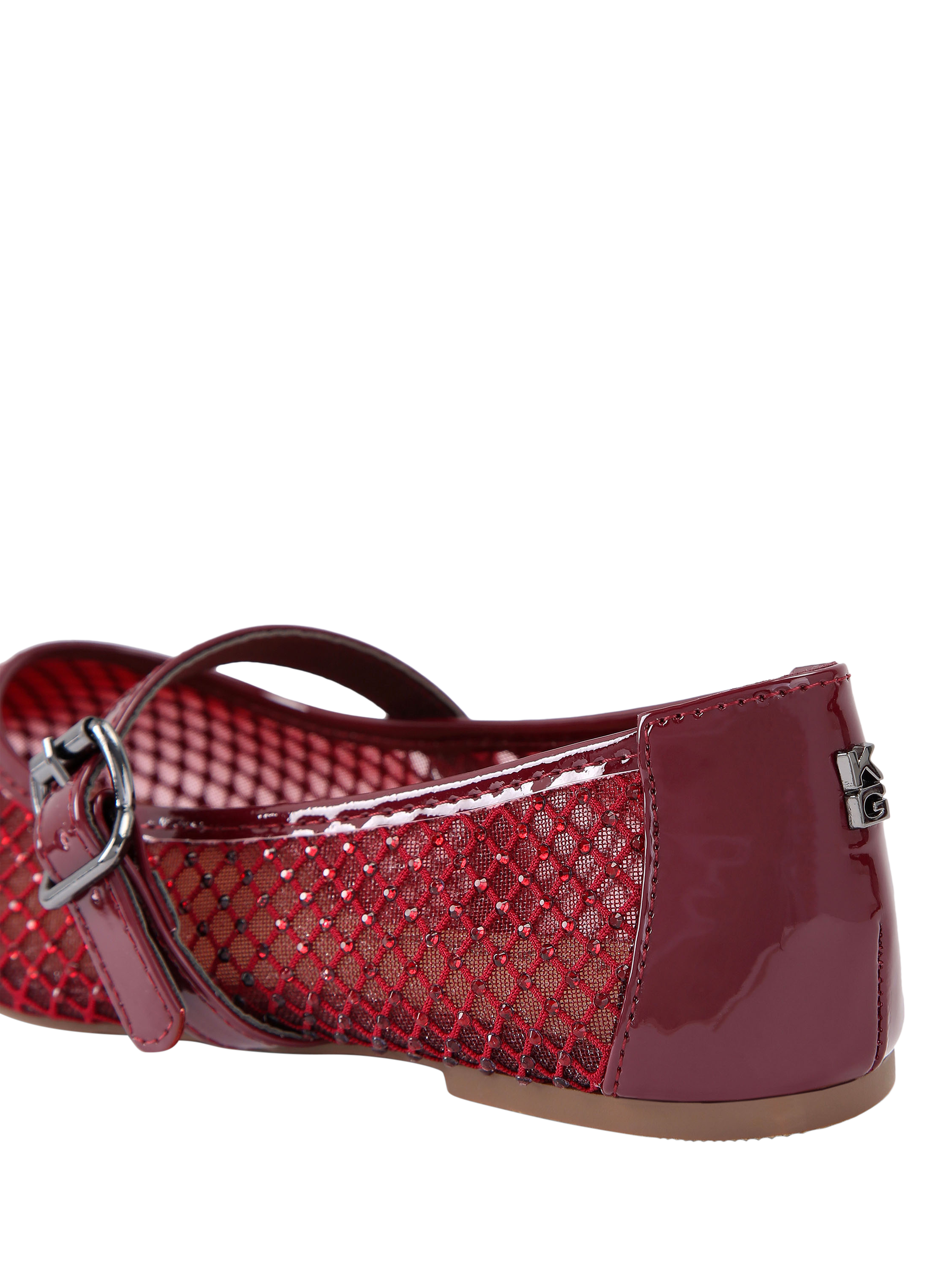 Product image 4 of 4, which shows Kurt Geiger London Nina Mesh Ballerina Pumps, Red Wine, 3