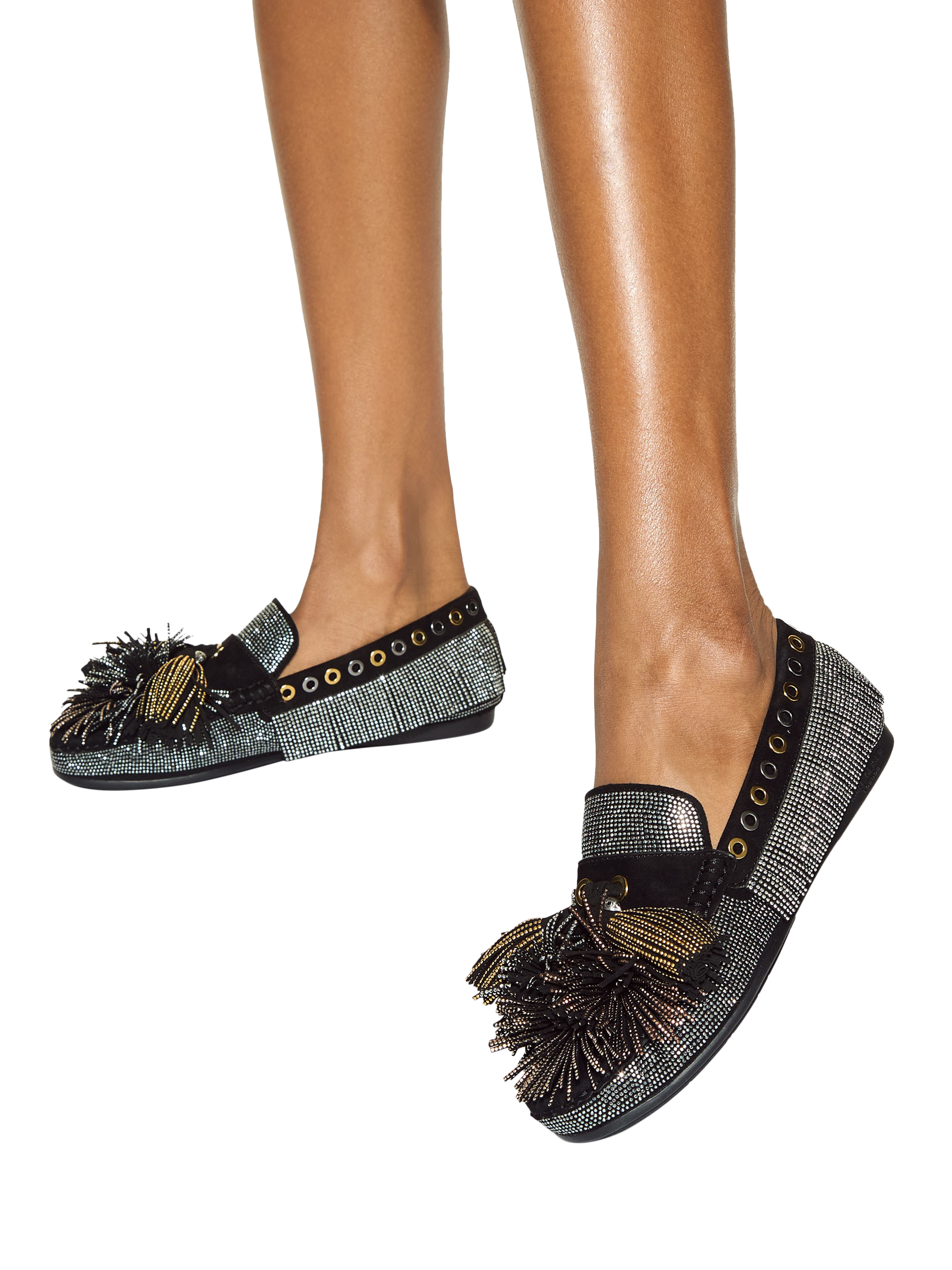 Product image 2 of 4, which shows Kurt Geiger London Pom Pom Moccasins, Black, 3