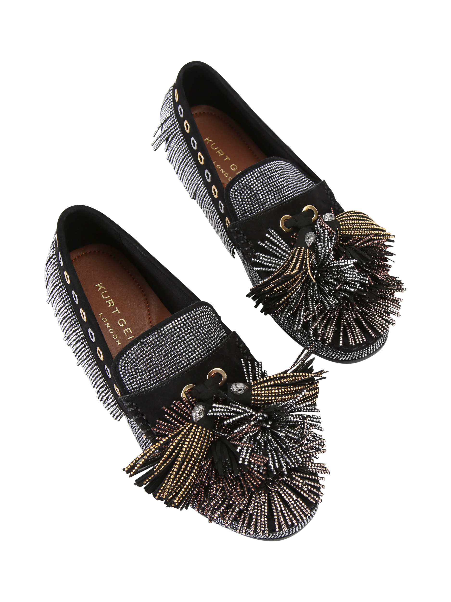 Product image 3 of 4, which shows Kurt Geiger London Pom Pom Moccasins, Black, 3