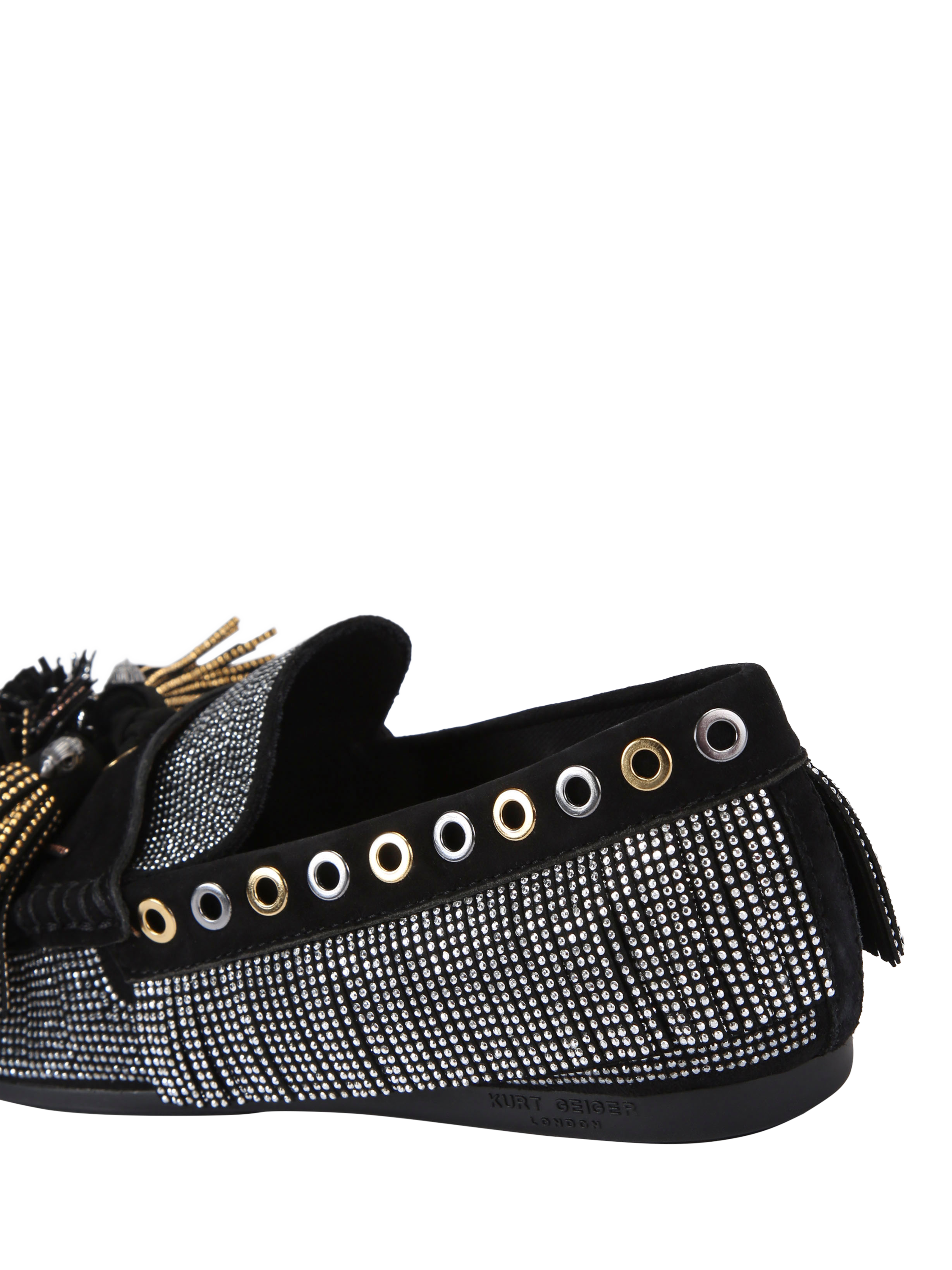 Product image 4 of 4, which shows Kurt Geiger London Pom Pom Moccasins, Black, 3