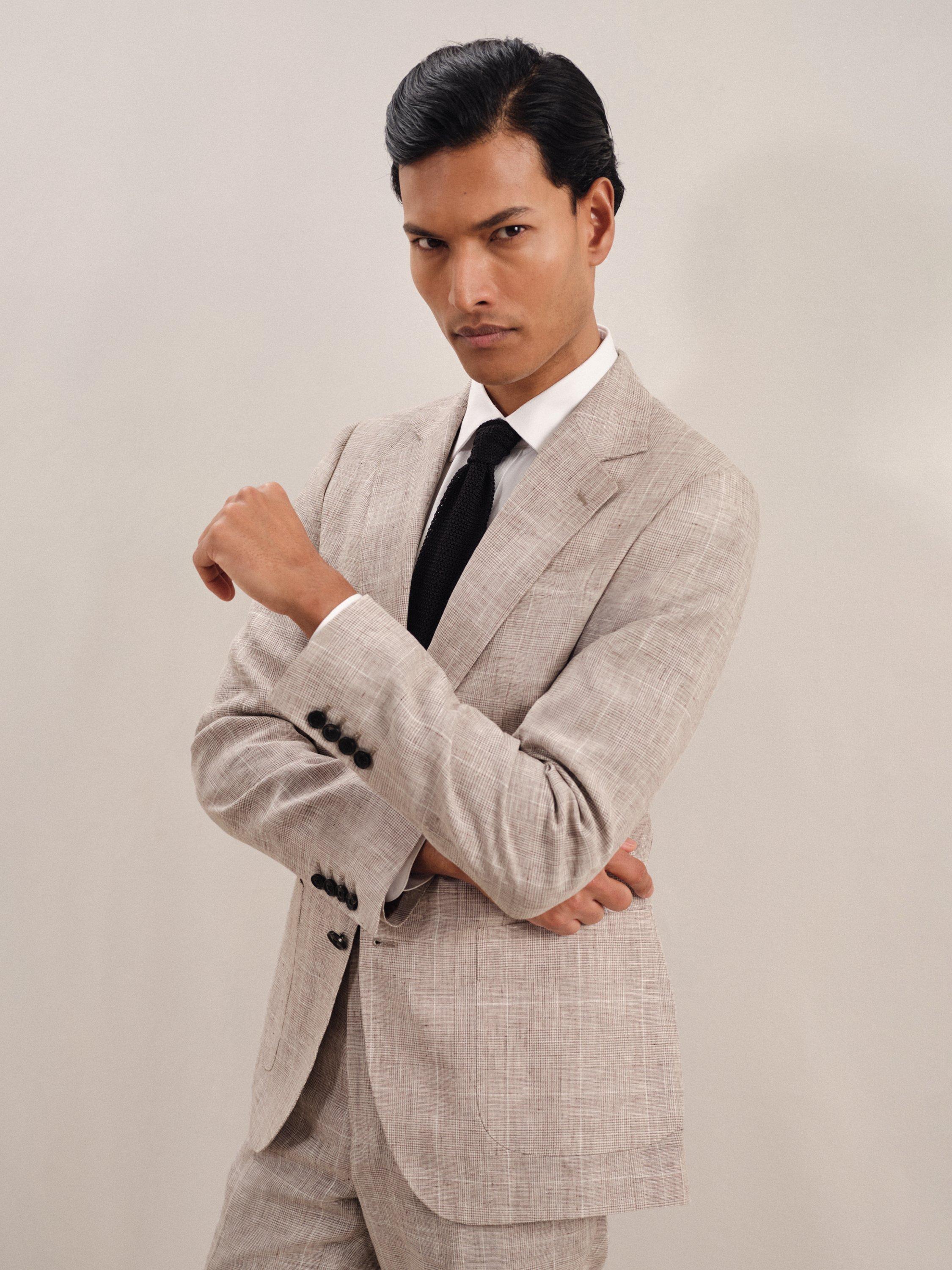 Product image 1 of 5, which shows Reiss Ashton Linen Suit Jacket, Oatmeal, 38
