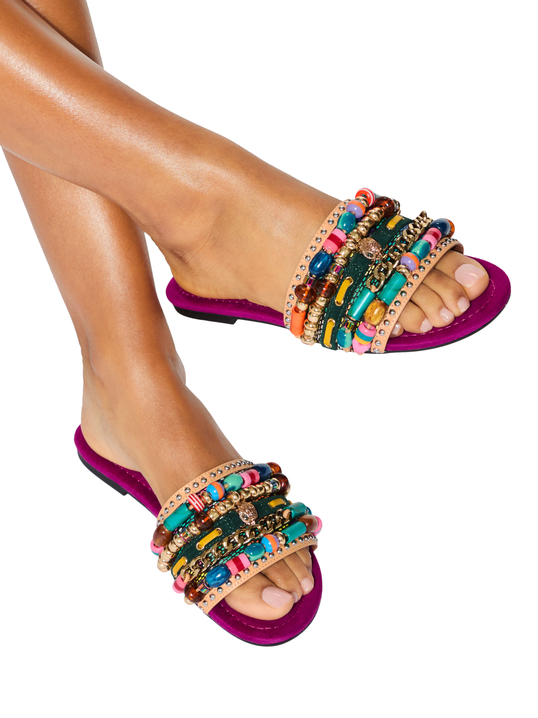 Product image 2 of 6, which shows Kurt Geiger London Southbank Beaded Sliders, Pink Fuchsia, 3