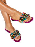 Kurt Geiger London Southbank Beaded Sliders, Pink Fuchsia