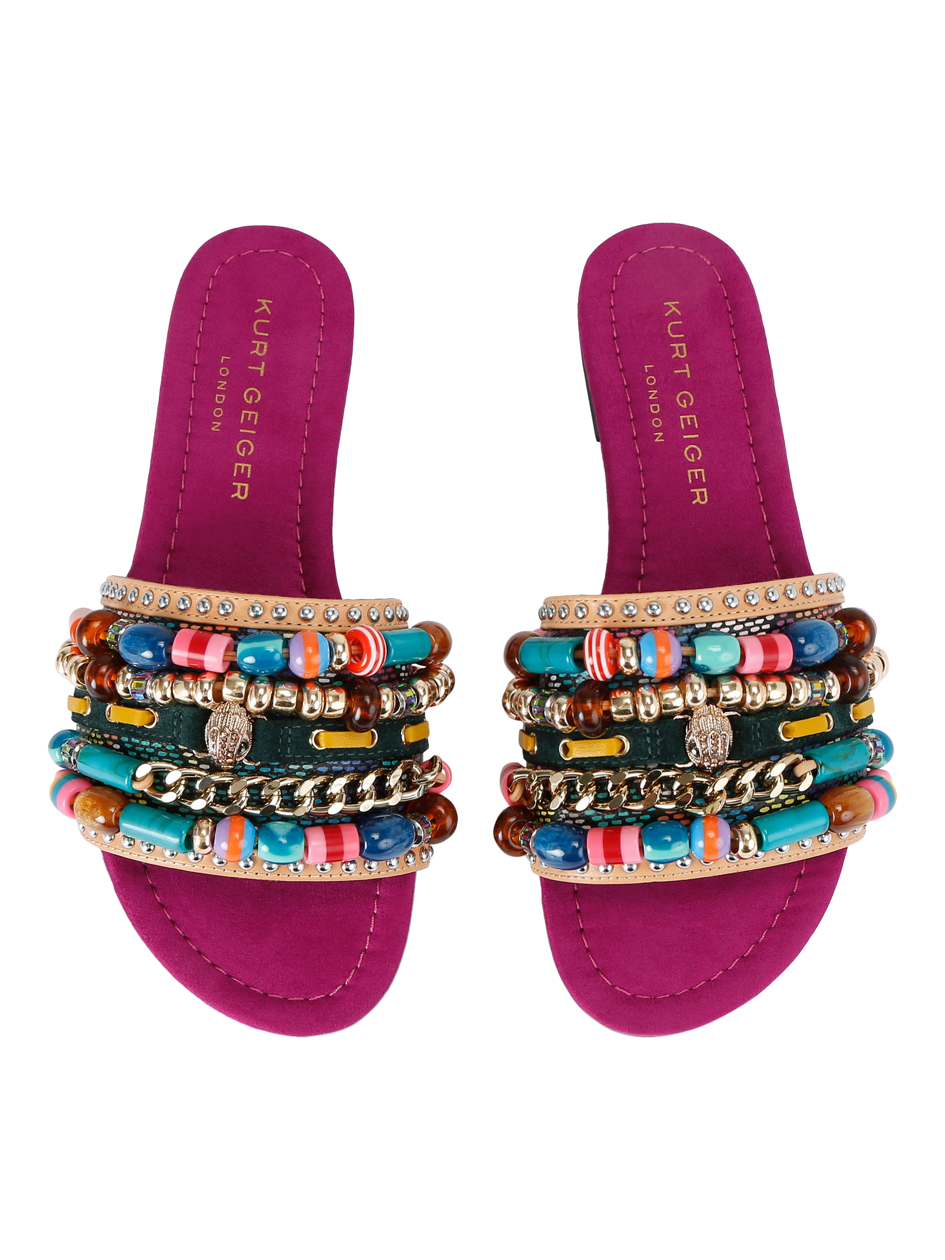 Product image 3 of 6, which shows Kurt Geiger London Southbank Beaded Sliders, Pink Fuchsia, 3