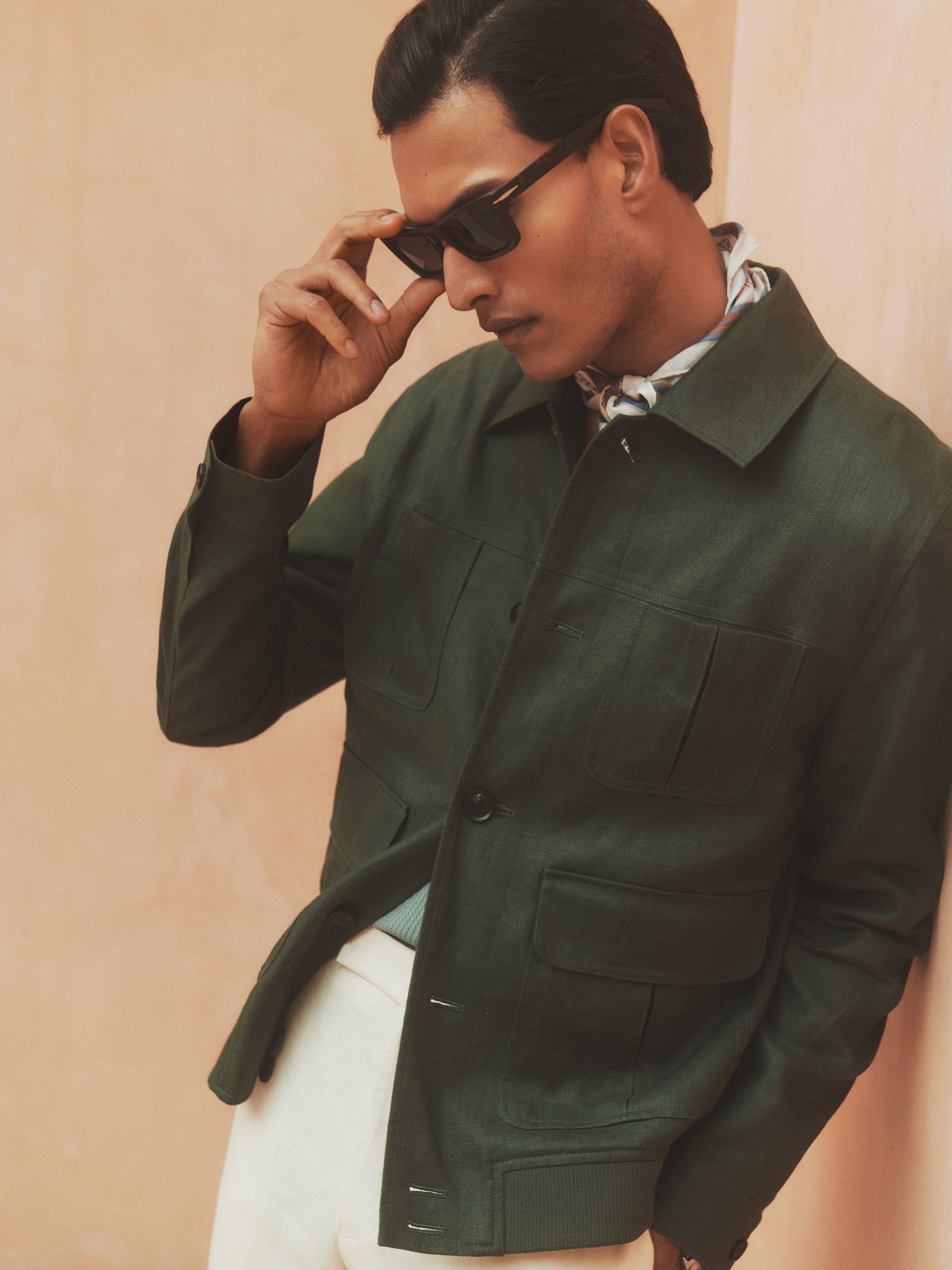 Product image 2 of 5, which shows Reiss Reiss Adam Linen Four-Pocket Jacket, Khaki, XS