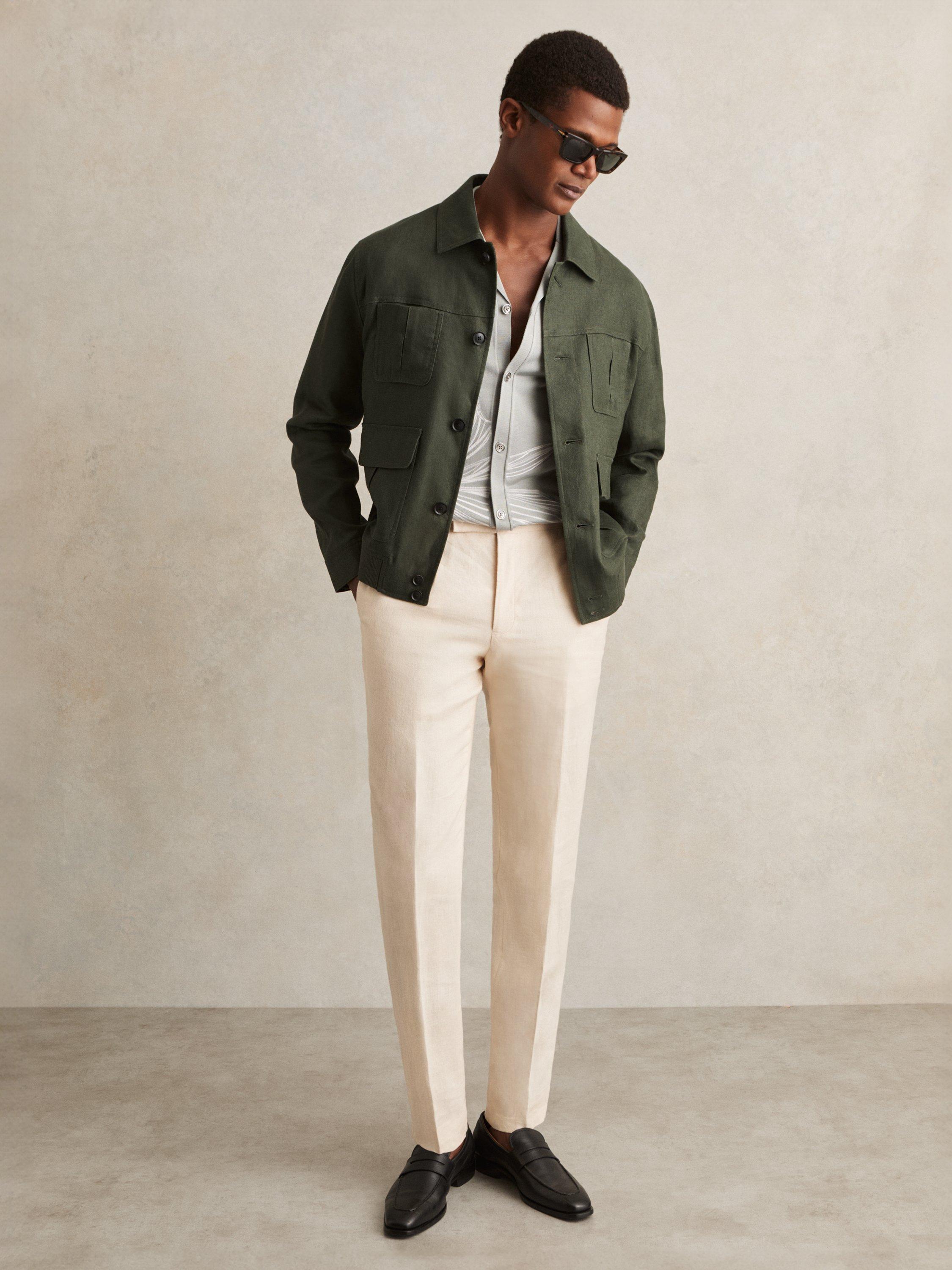 Product image 3 of 5, which shows Reiss Reiss Adam Linen Four-Pocket Jacket, Khaki, XS