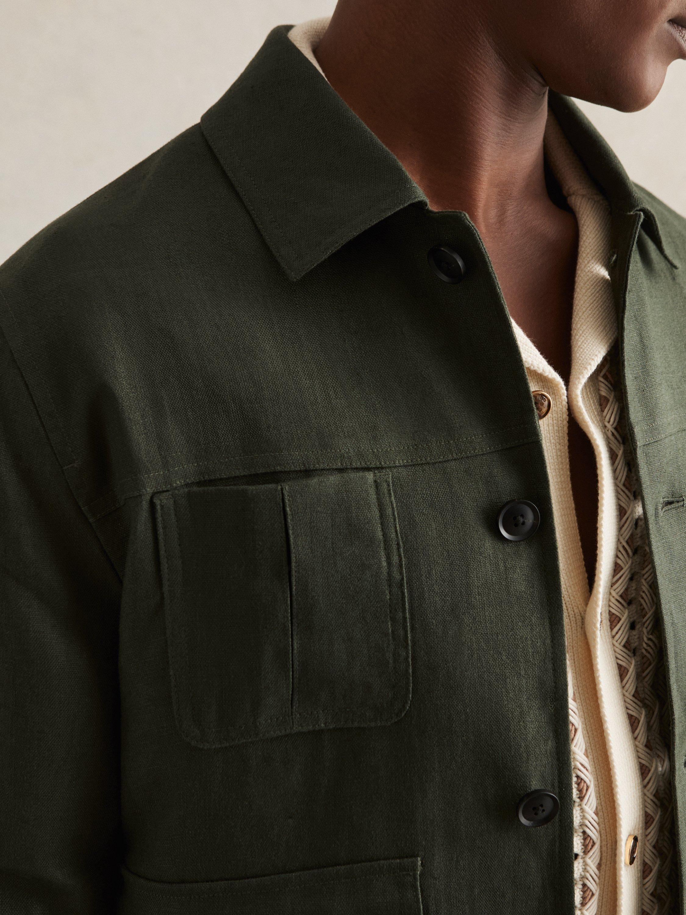 Product image 5 of 5, which shows Reiss Reiss Adam Linen Four-Pocket Jacket, Khaki, XS