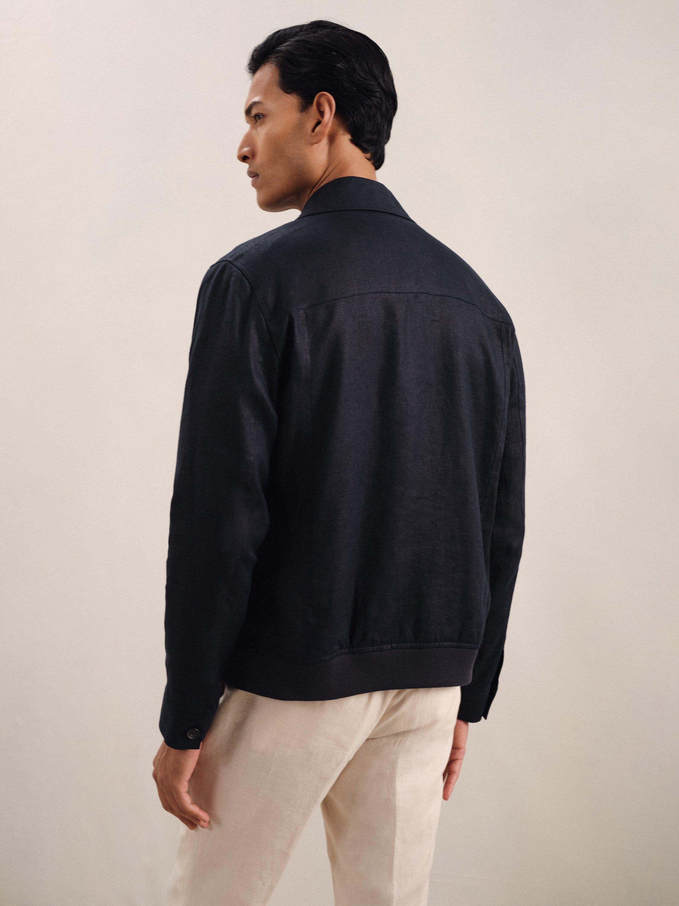 Product image 3 of 5, which shows Reiss Adam Linen Four-Pocket Jacket, Navy, M