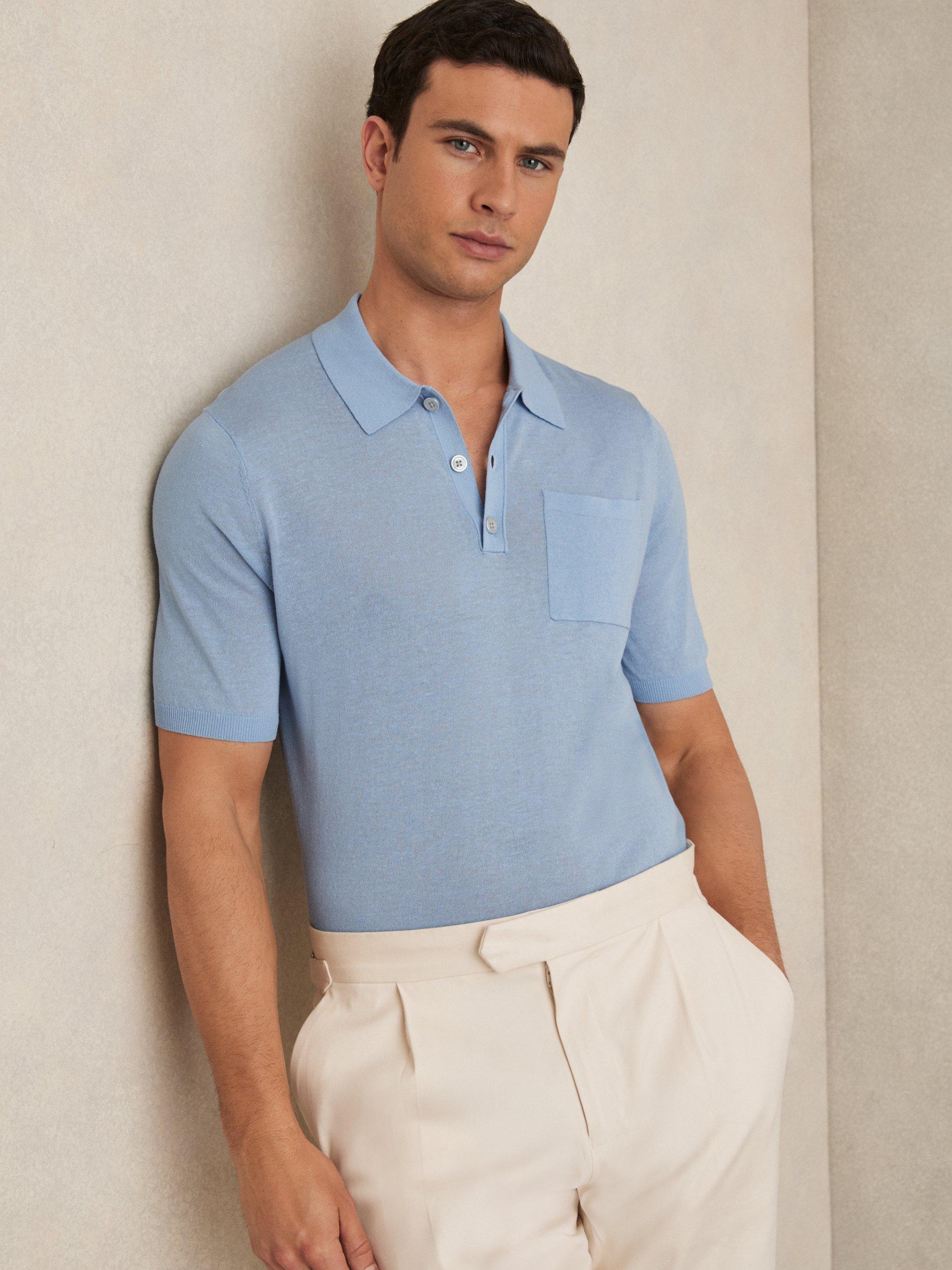 Reiss Nelson Knitted Polo Shirt, Blue