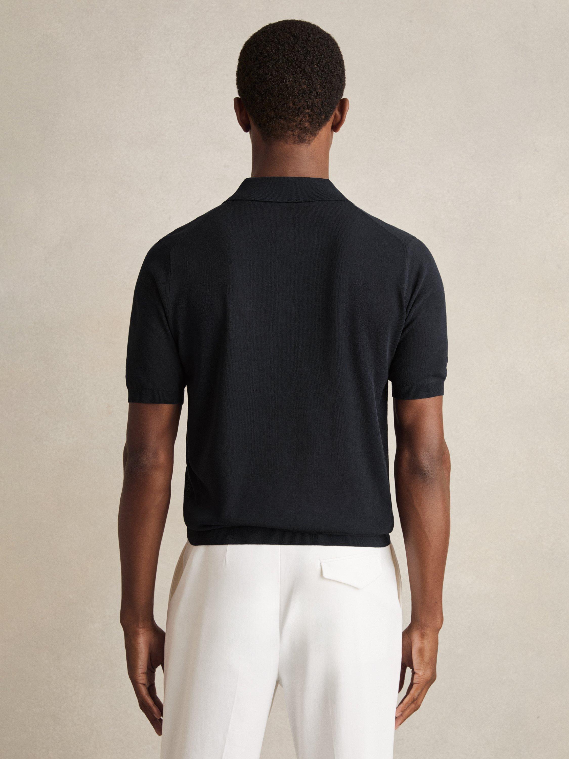 Product image 2 of 5, which shows Reiss Nelson Knitted Polo Shirt, Navy, S