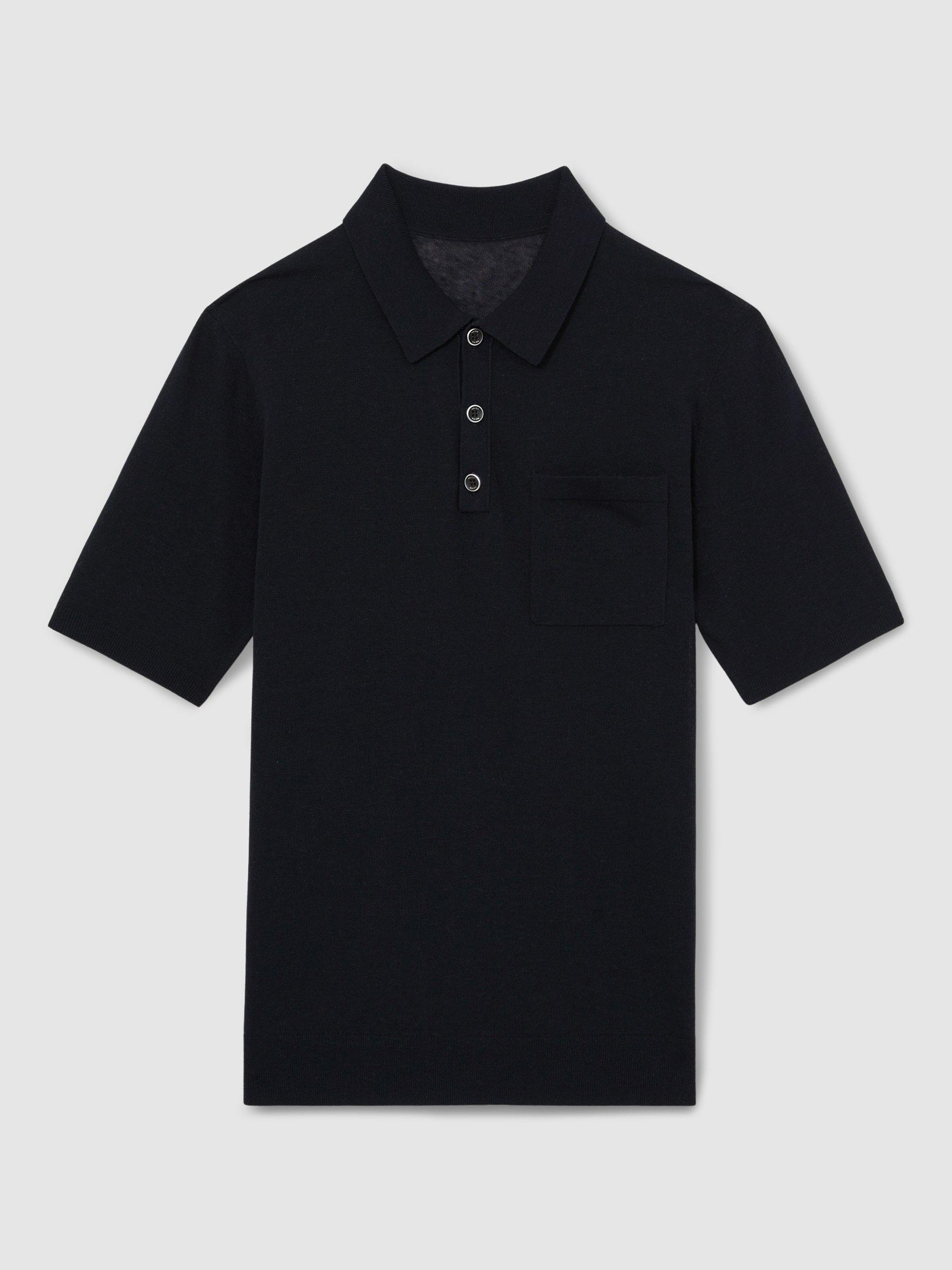 Product image 3 of 5, which shows Reiss Nelson Knitted Polo Shirt, Navy, S