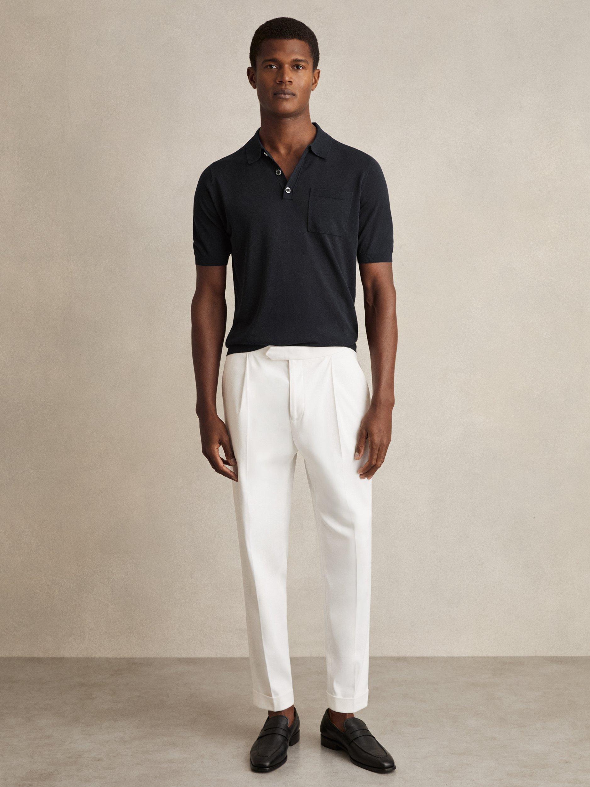 Product image 4 of 5, which shows Reiss Nelson Knitted Polo Shirt, Navy, S