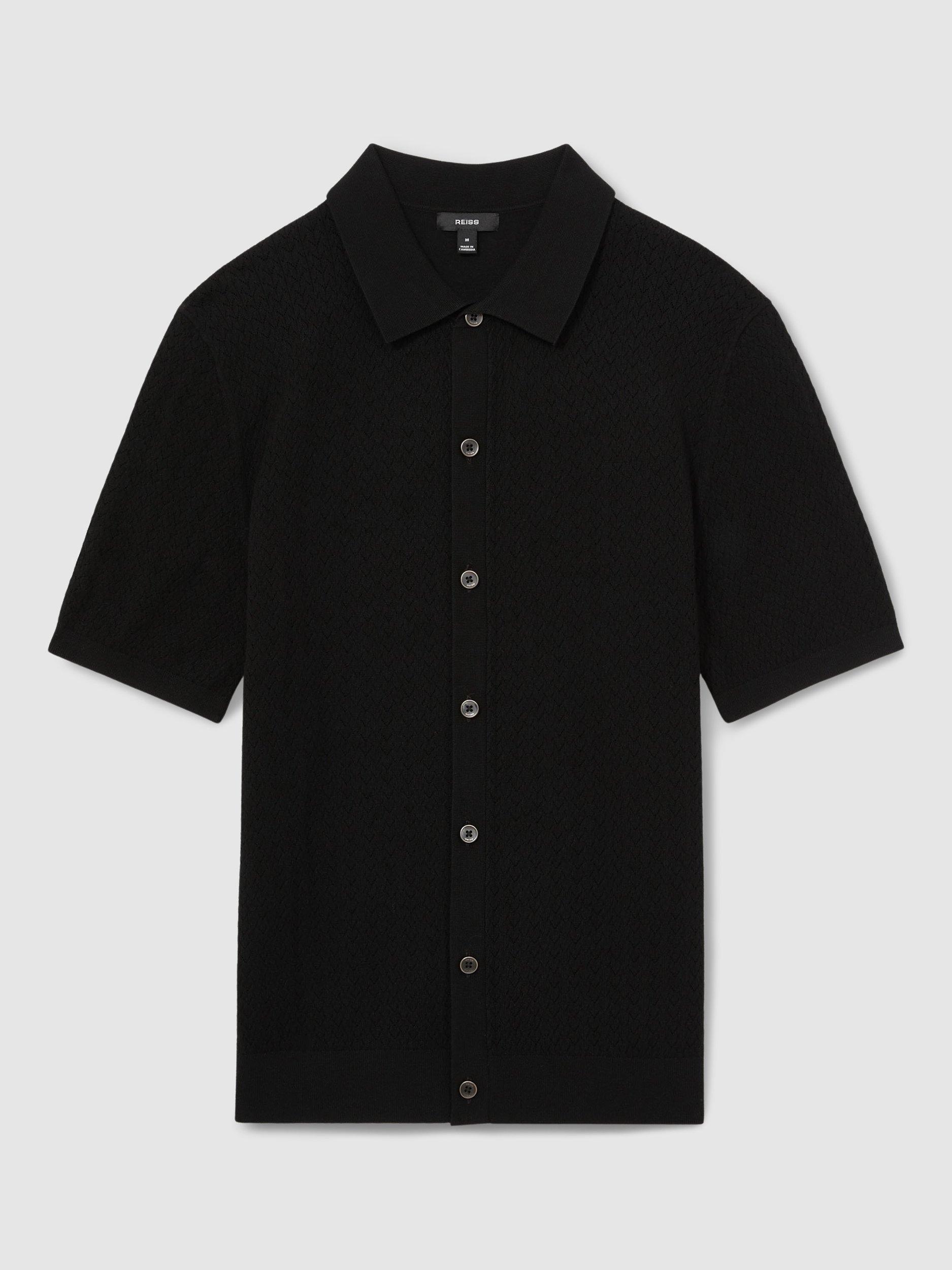 Product image 5 of 5, which shows Reiss Thames Regular Fit Short Sleeve Polo Shirt, Black, XS