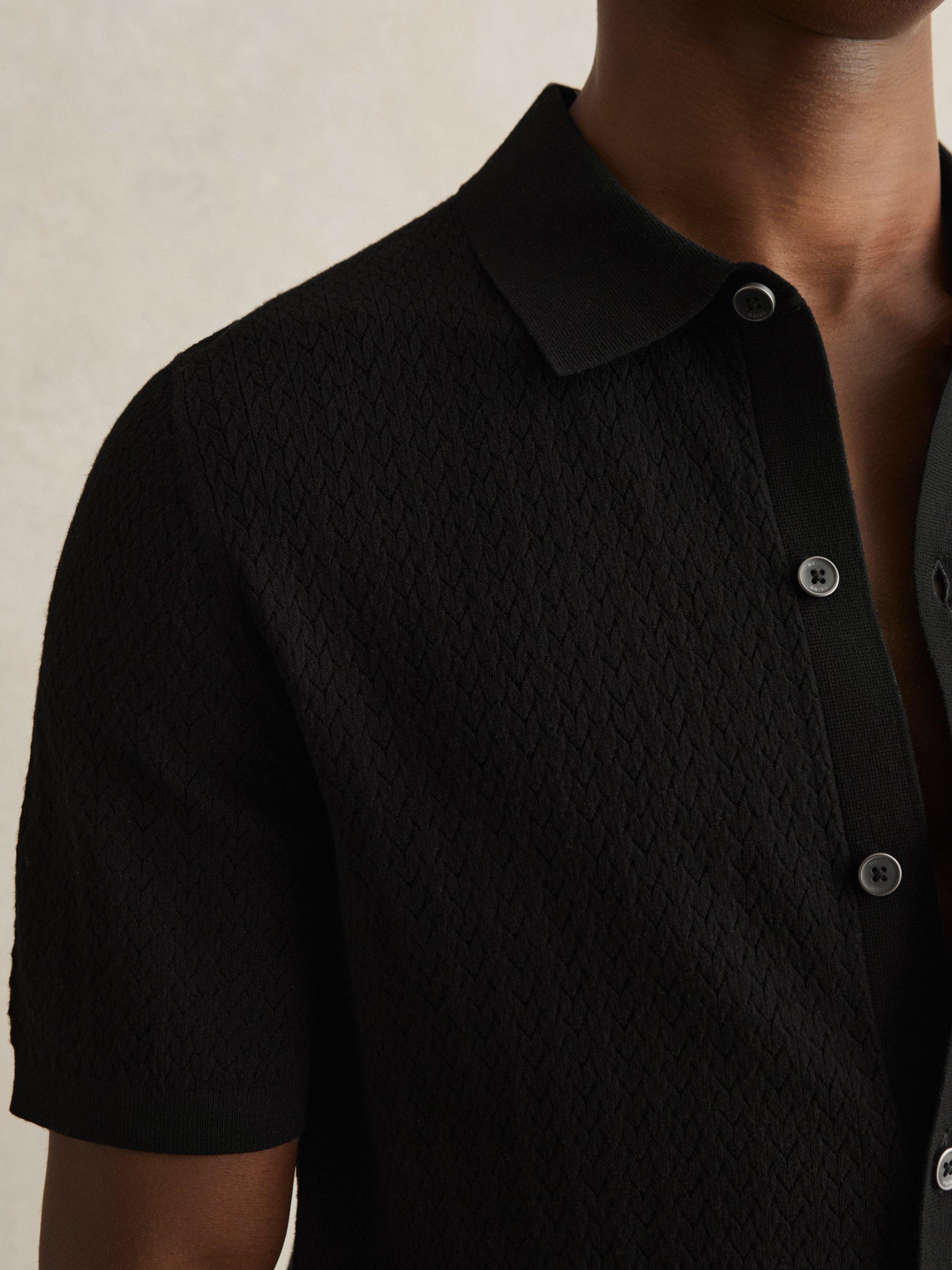 Product image 4 of 5, which shows Reiss Thames Regular Fit Short Sleeve Polo Shirt, Black, XS