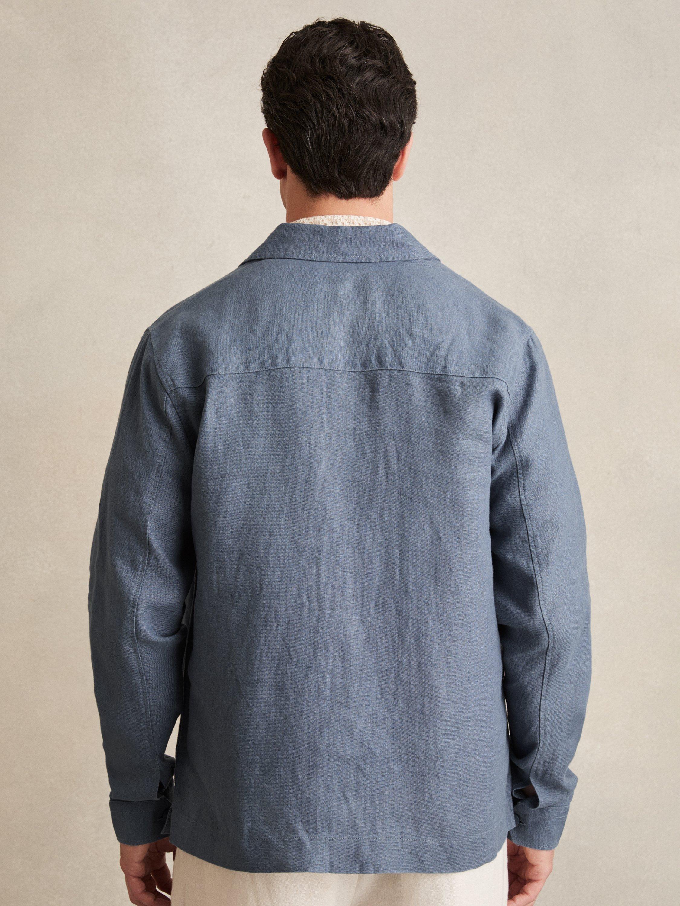 Product image 2 of 5, which shows Reiss Eze Linen Overshirt, Airforce Blue, M
