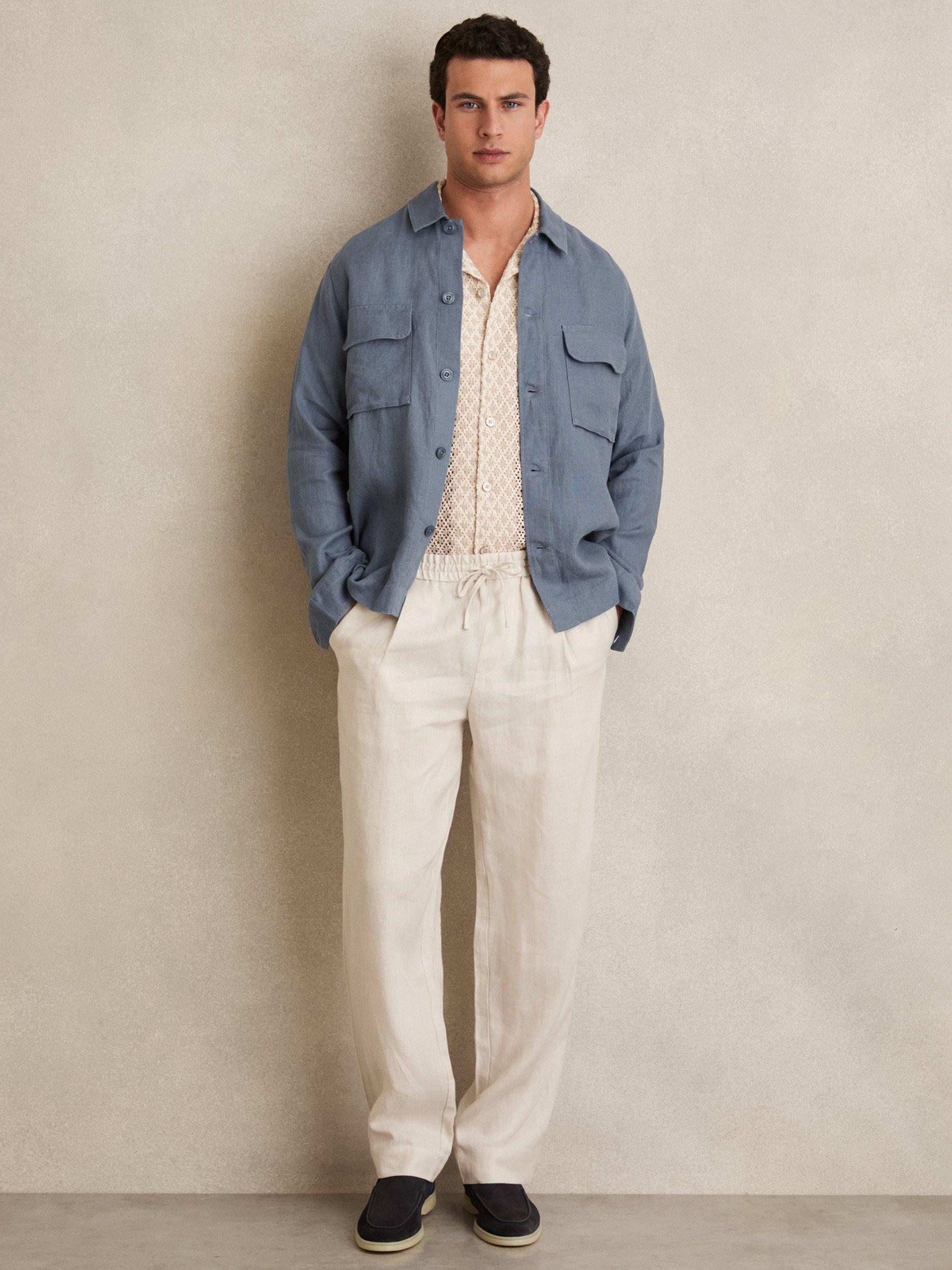 Product image 4 of 5, which shows Reiss Eze Linen Overshirt, Airforce Blue, M