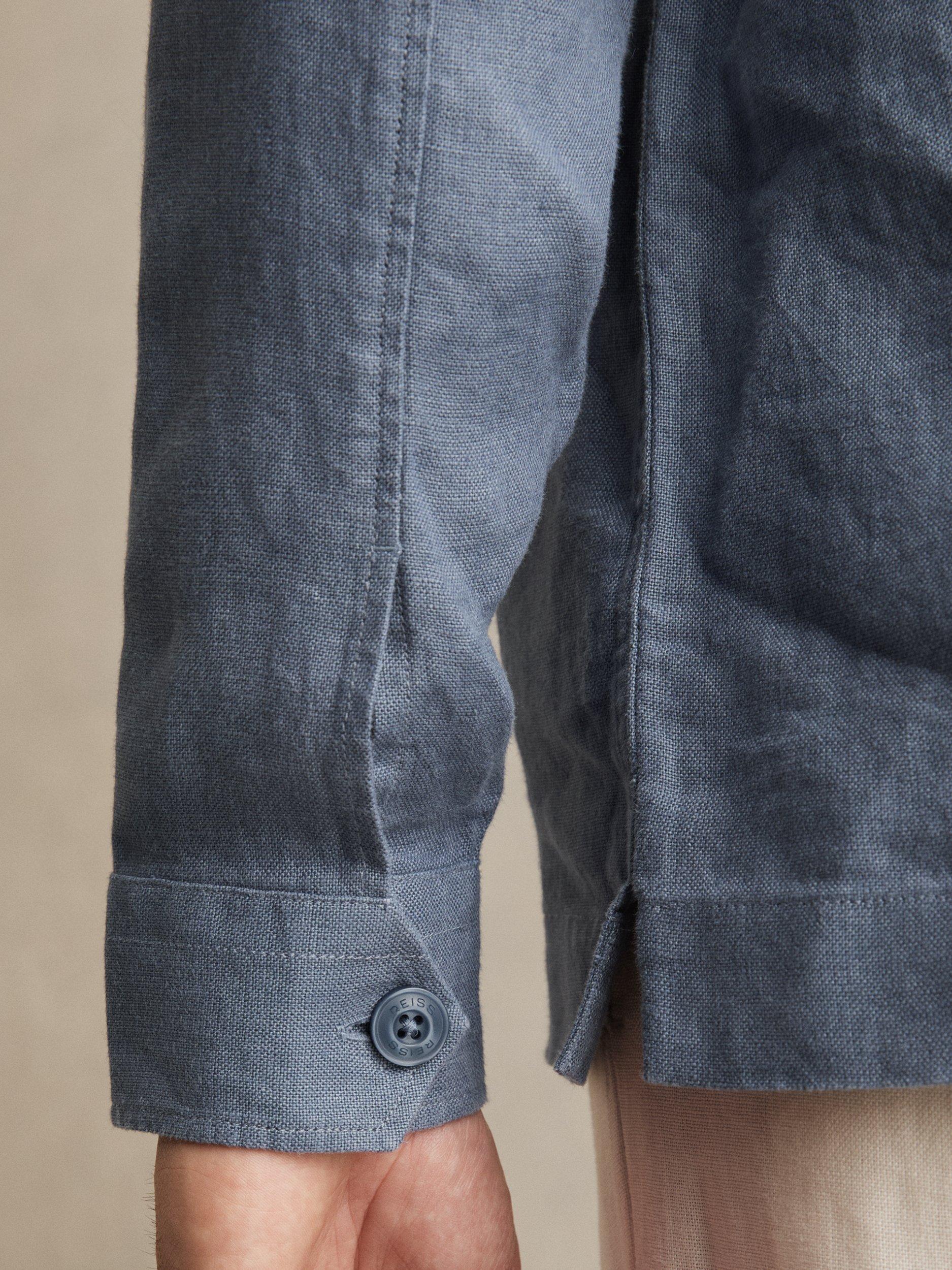 Product image 5 of 5, which shows Reiss Eze Linen Overshirt, Airforce Blue, M