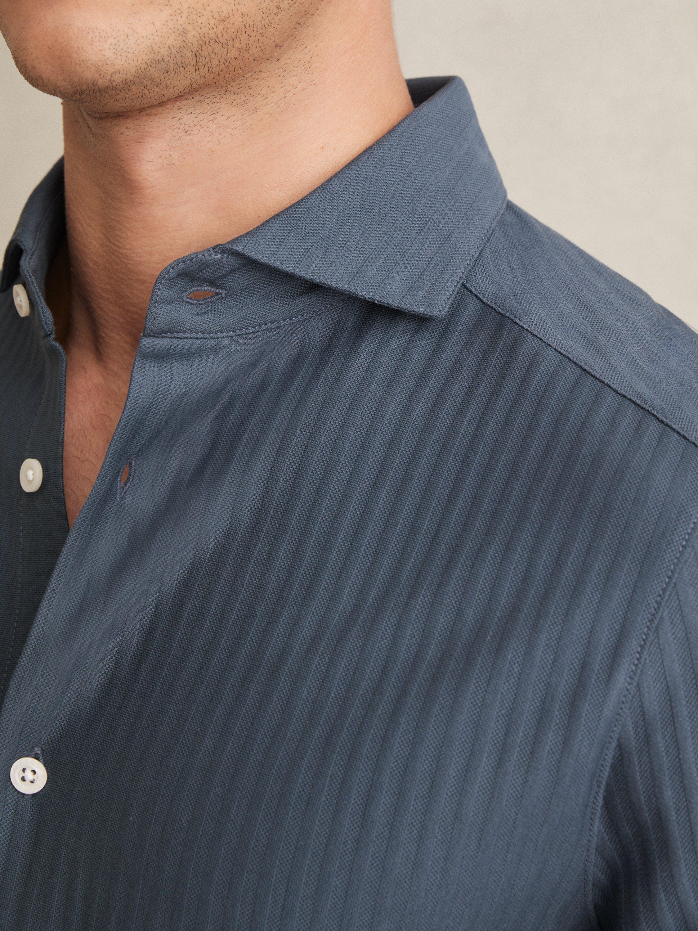 Product image 5 of 5, which shows Reiss Hayes Jacquard Stripe Cotton Shirt, Airforce Blue, XS