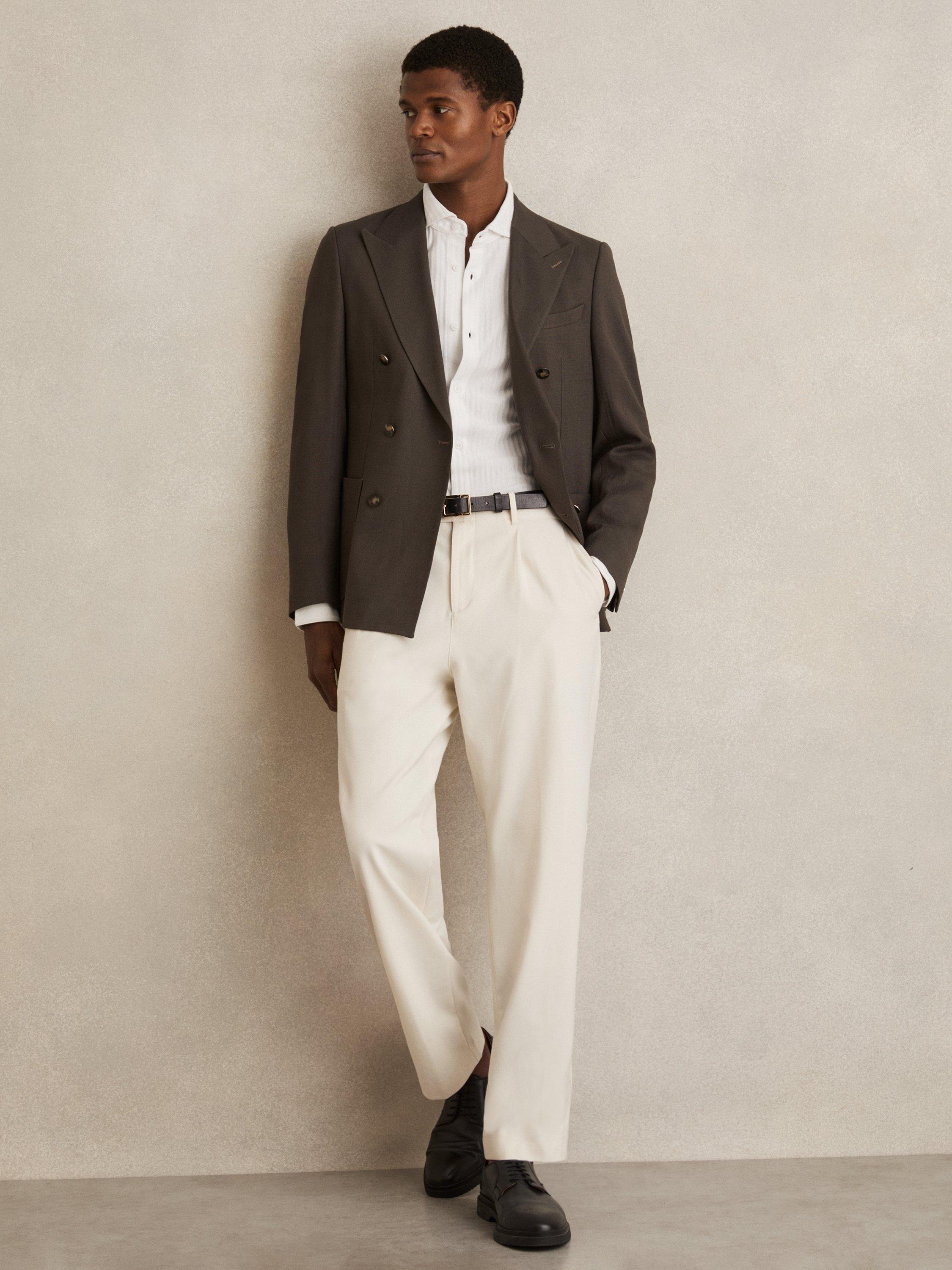 Product image 2 of 5, which shows Reiss Hayes Jacquard Stripe Cotton Shirt, White, M