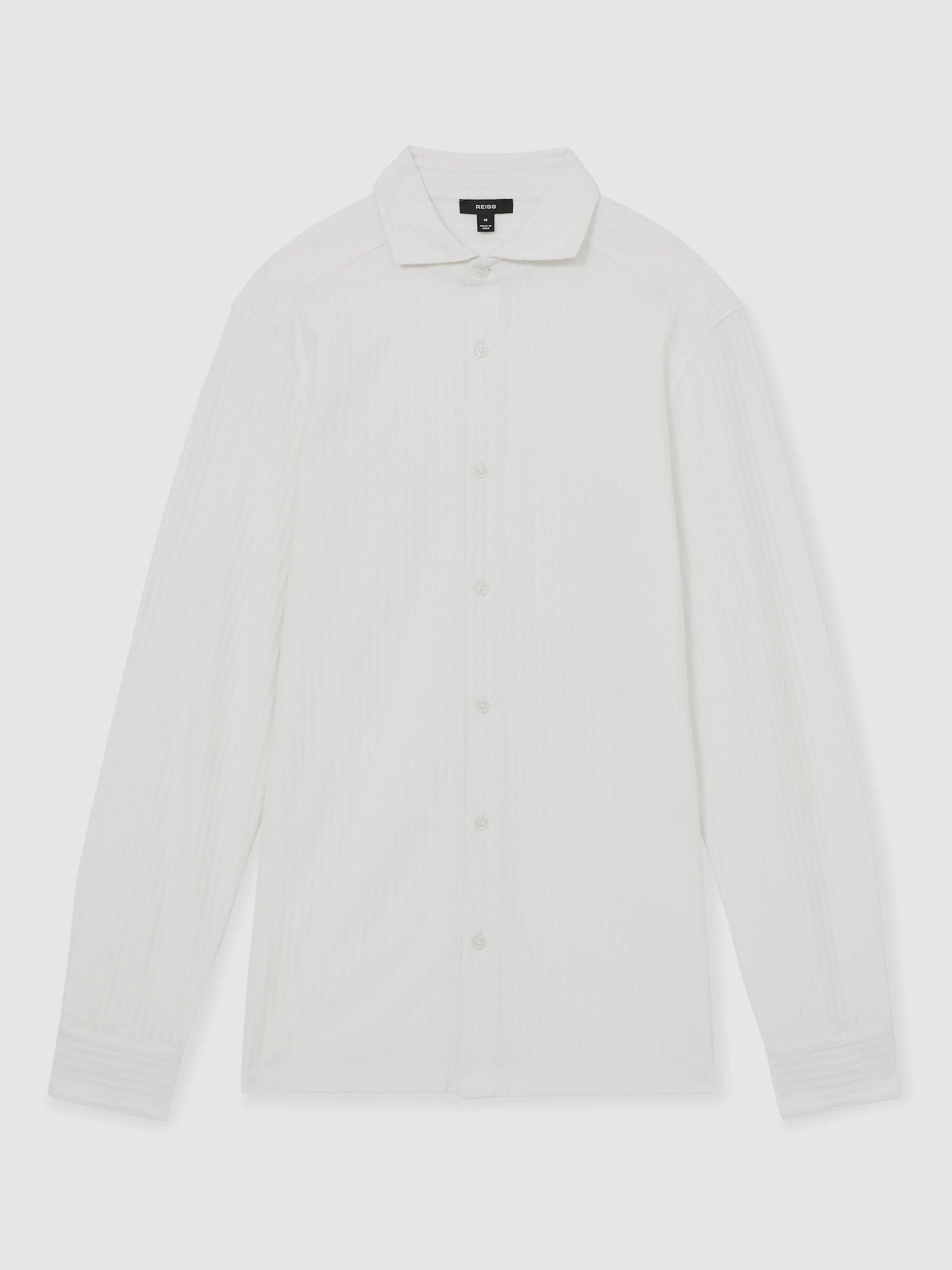Product image 3 of 5, which shows Reiss Hayes Jacquard Stripe Cotton Shirt, White, M