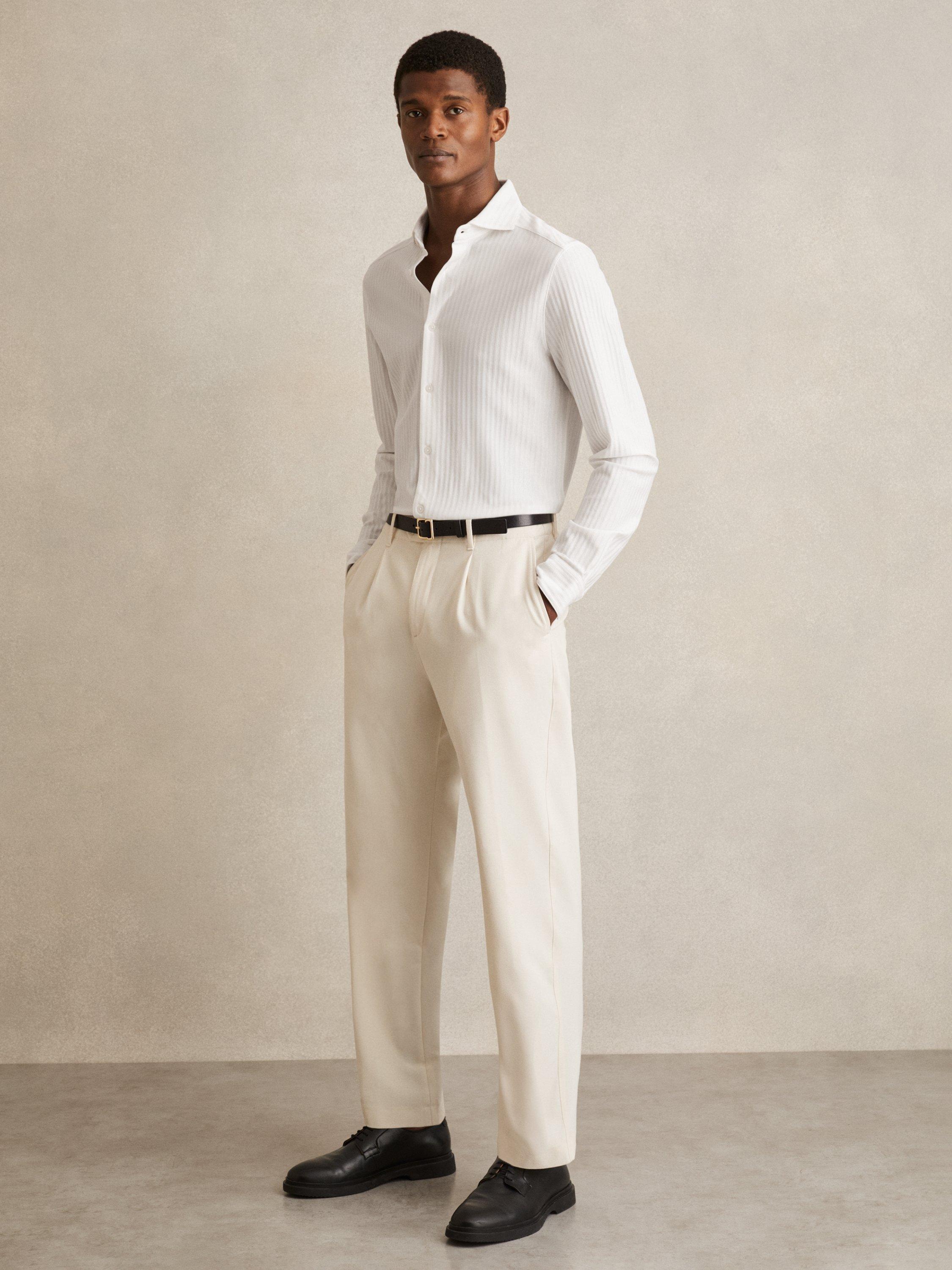 Product image 4 of 5, which shows Reiss Hayes Jacquard Stripe Cotton Shirt, White, M