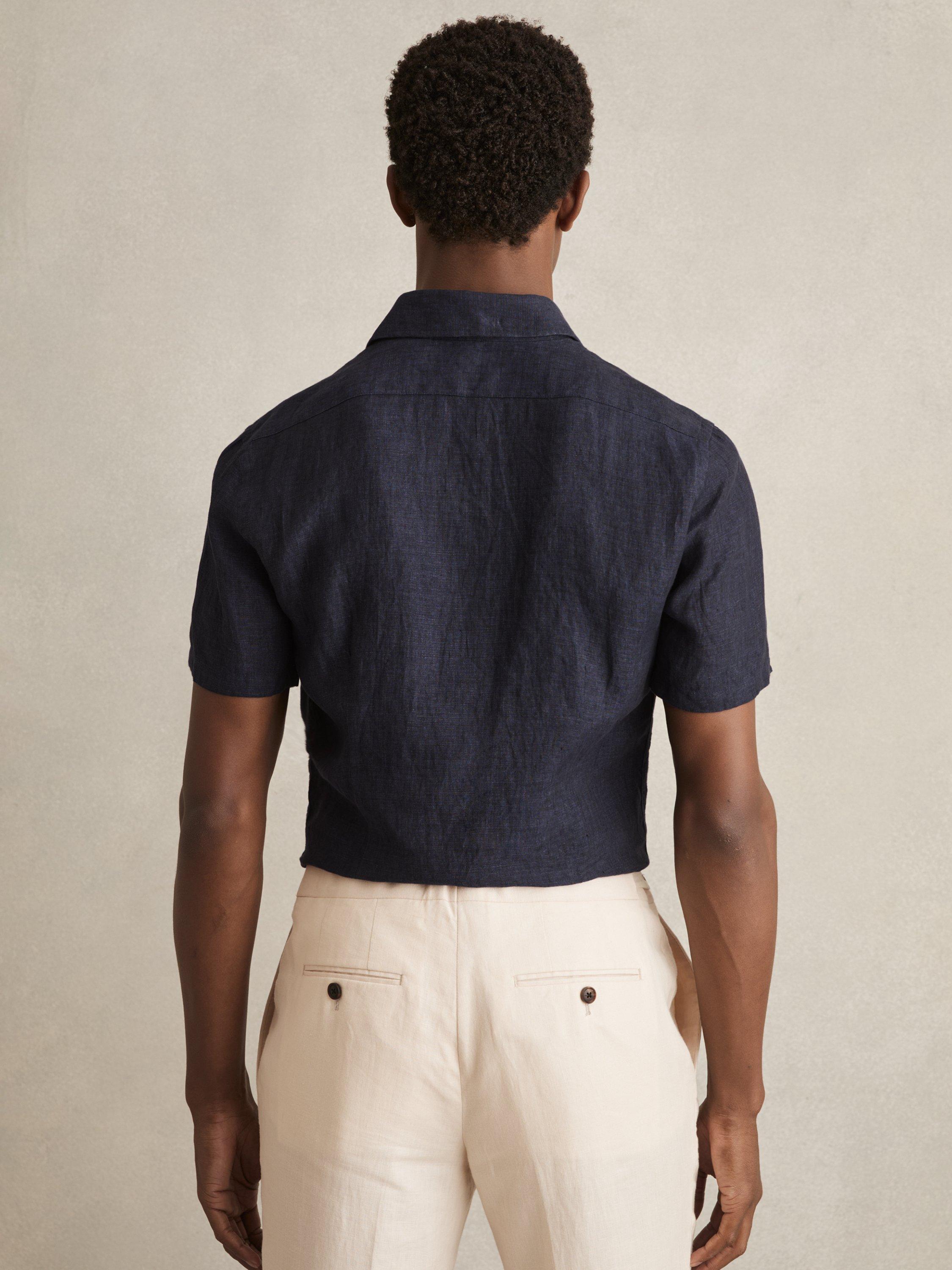 Product image 2 of 5, which shows Reiss Holiday Linen Regular Fit Shirt, Navy, XS