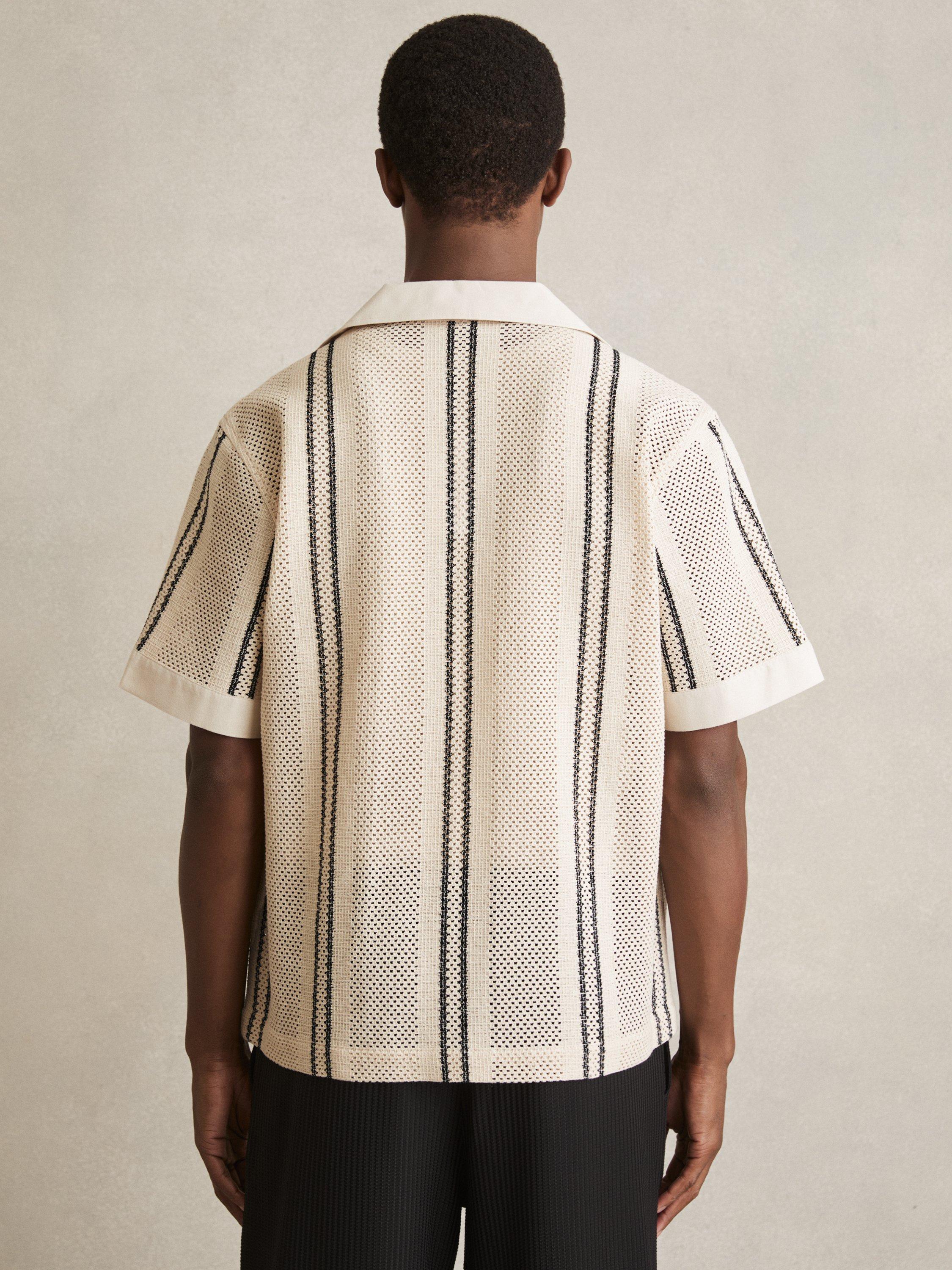 Product image 2 of 5, which shows Reiss Opal Cotton Blend Regular Fit Stripe Shirt, White/Multi, XS