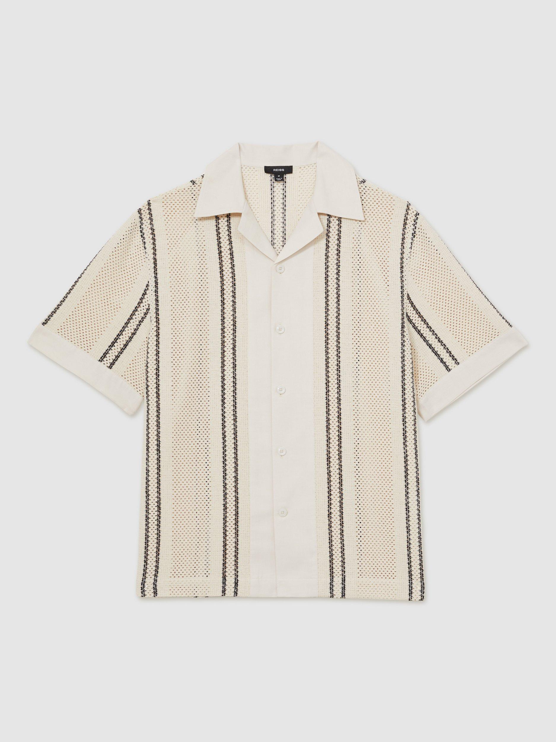 Product image 3 of 5, which shows Reiss Opal Cotton Blend Regular Fit Stripe Shirt, White/Multi, XS