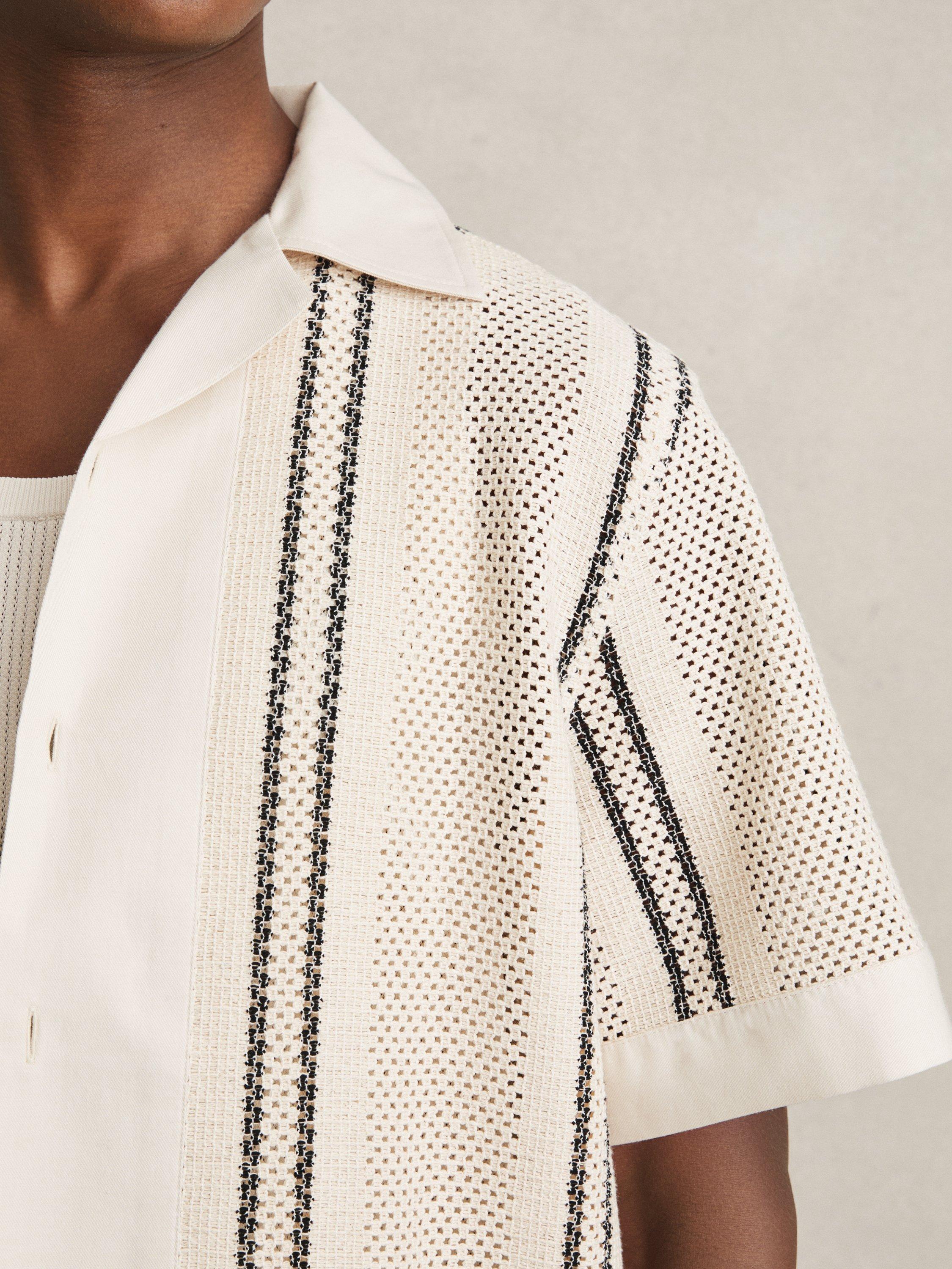 Product image 5 of 5, which shows Reiss Opal Cotton Blend Regular Fit Stripe Shirt, White/Multi, XS