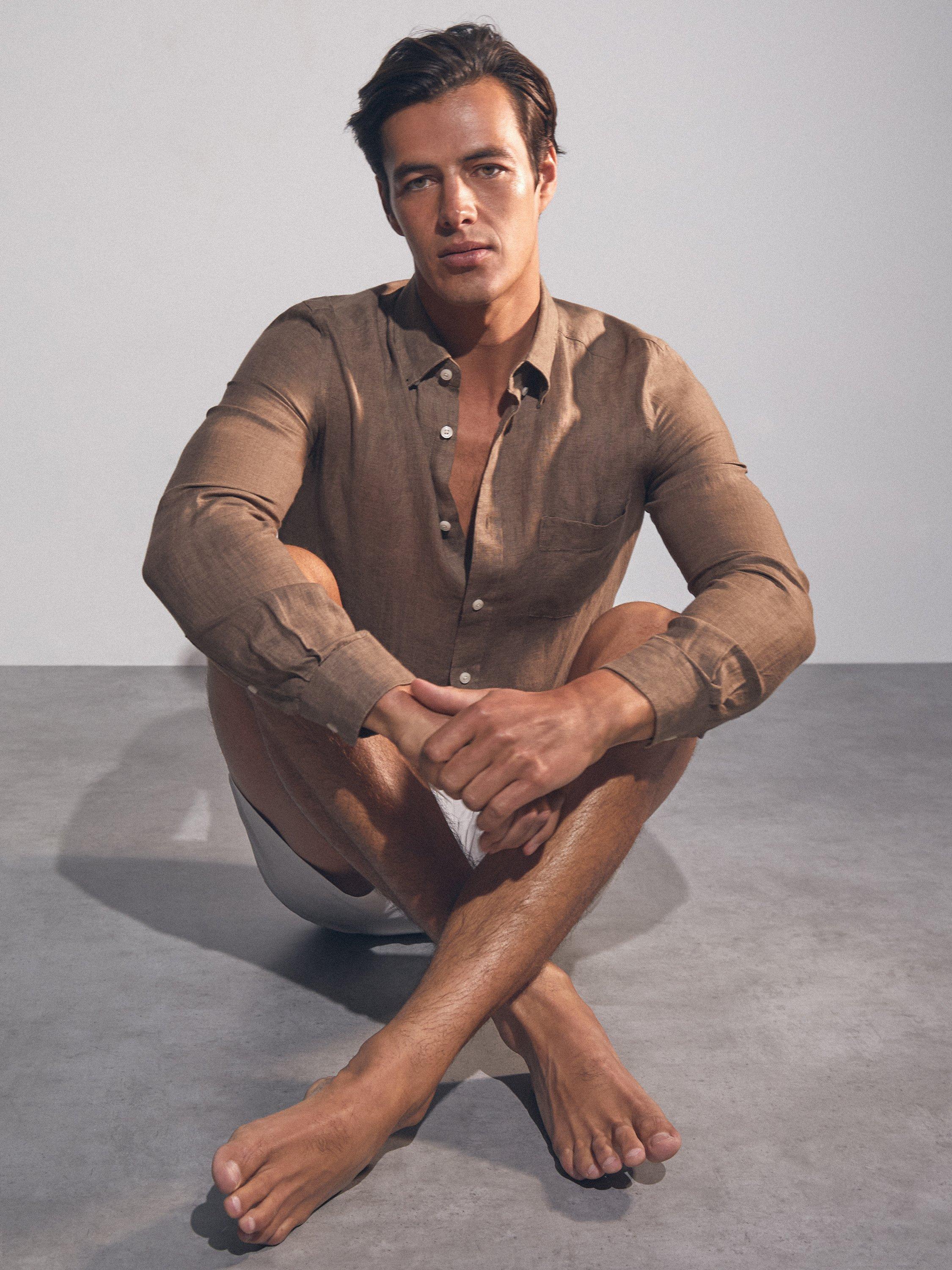 Reiss Queens Linen Regular Fit Shirt, Light Brown