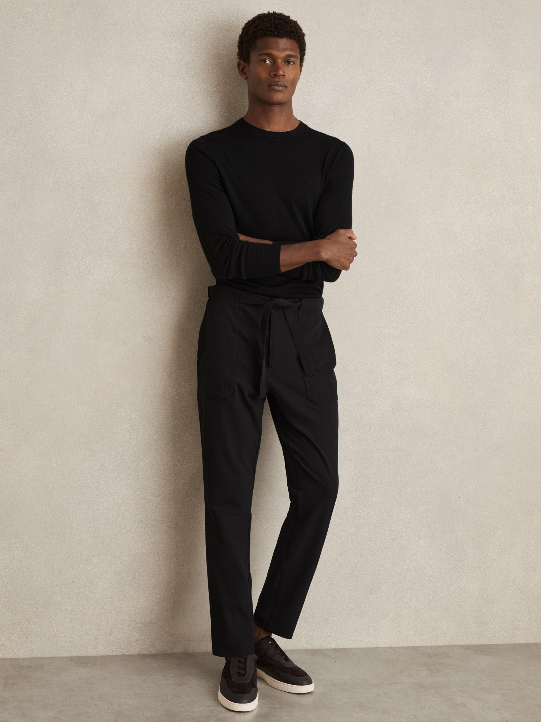 Product image 1 of 5, which shows Reiss Set Straight Fit Tailored Trousers, Black, 28R