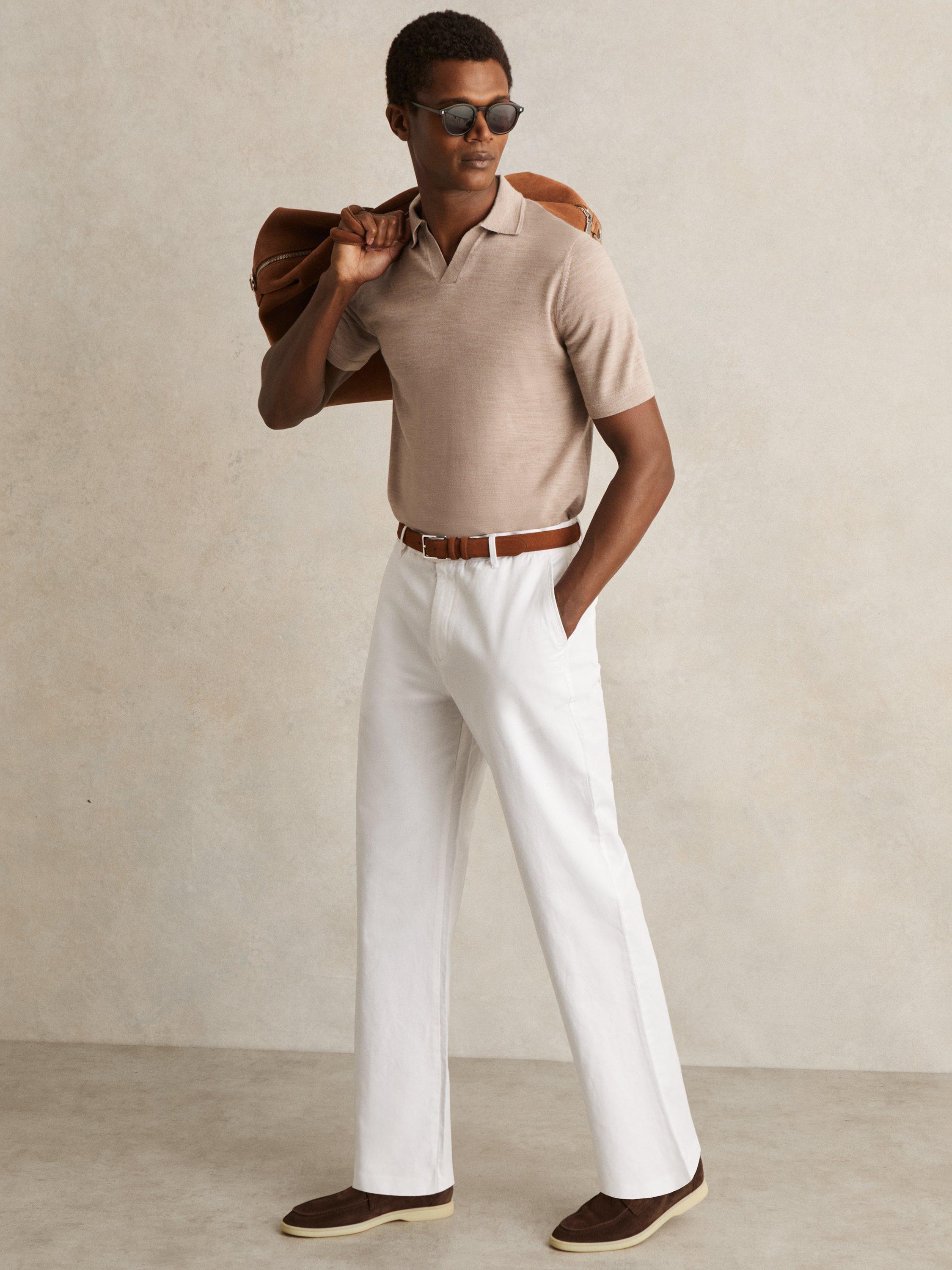 Product image 1 of 5, which shows Reiss Shade Cotton Linen Blend Trousers, White, 28R