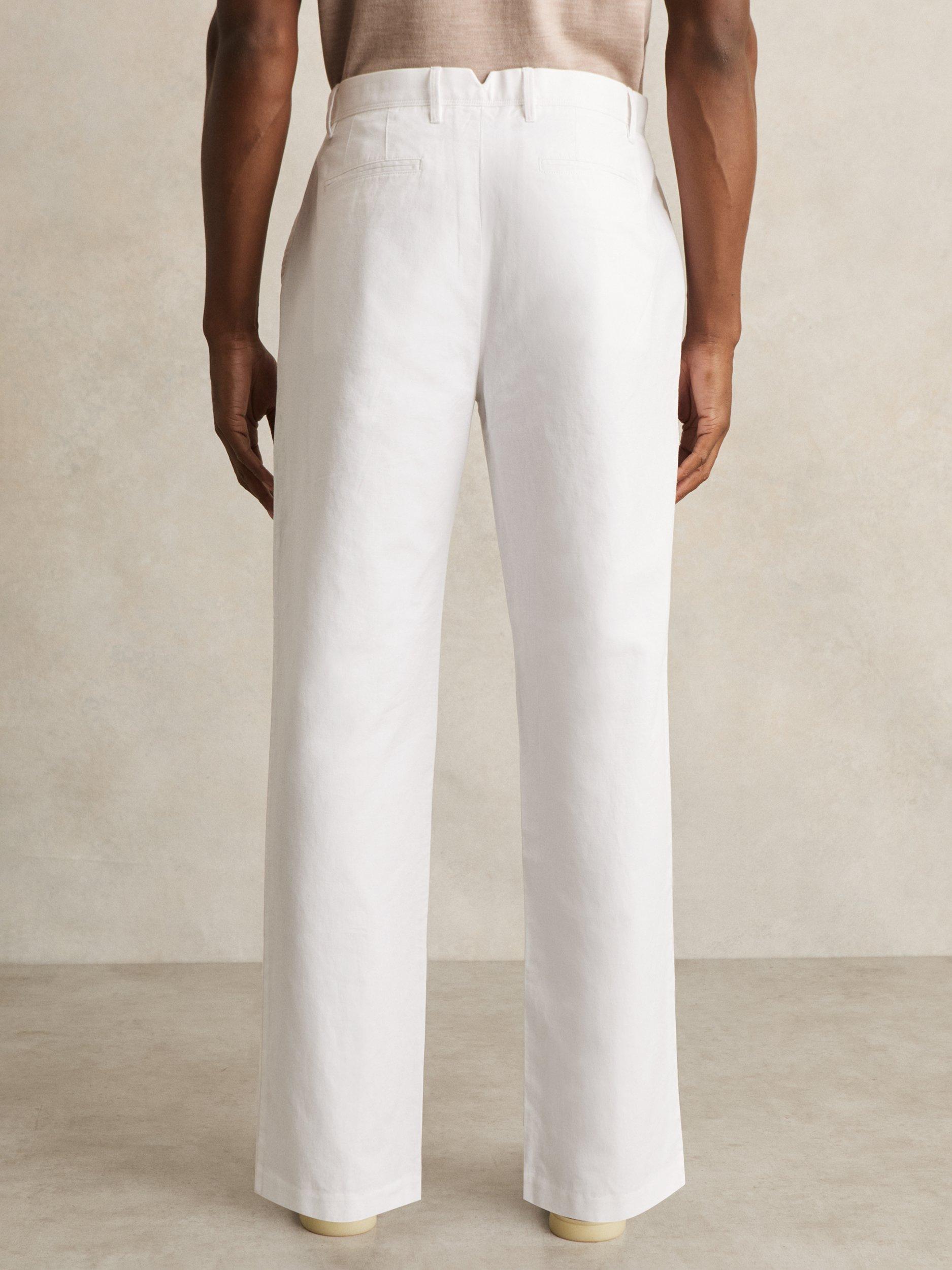 Product image 2 of 5, which shows Reiss Shade Cotton Linen Blend Trousers, White, 28R