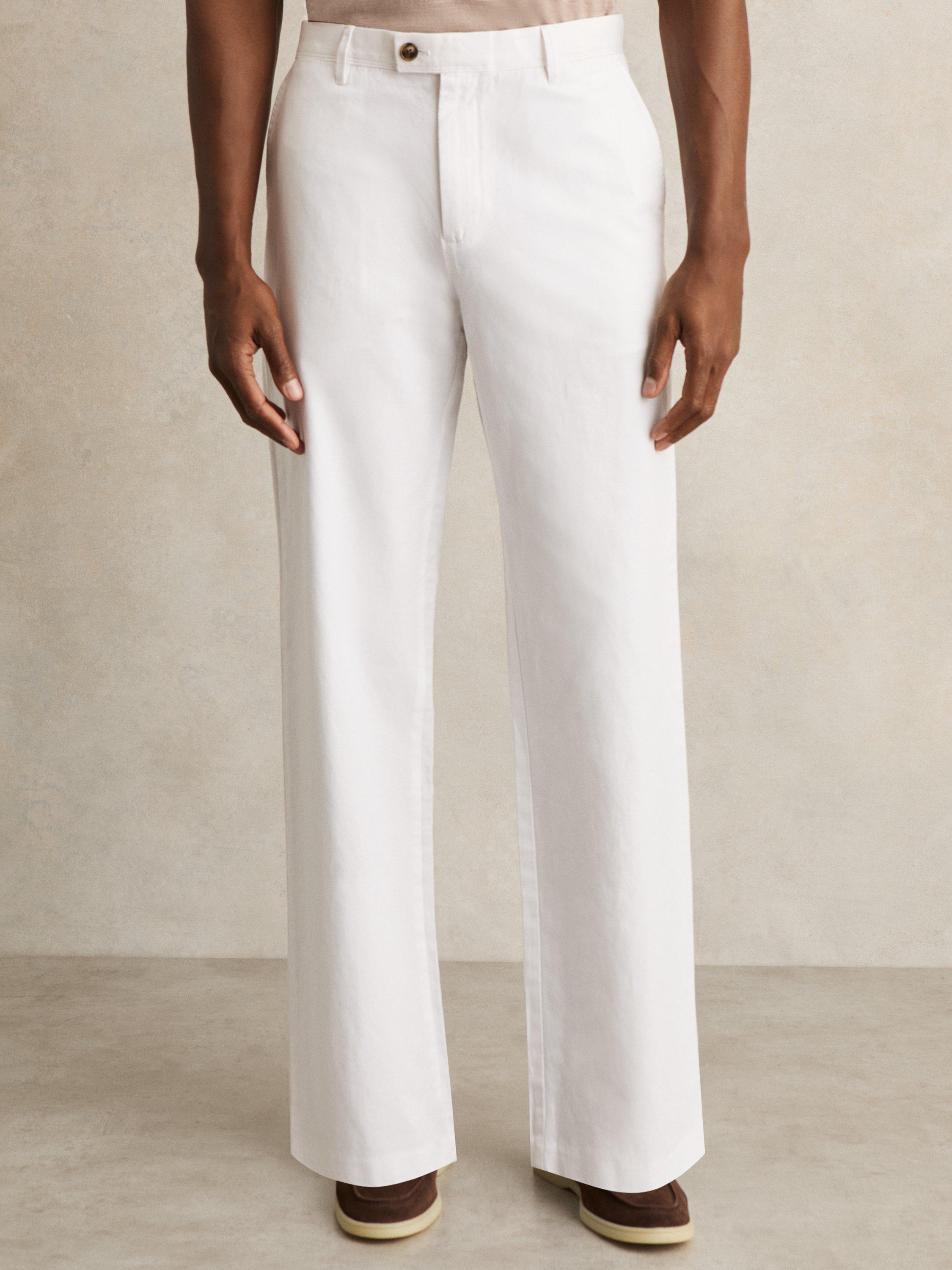 Product image 5 of 5, which shows Reiss Shade Cotton Linen Blend Trousers, White, 28R