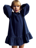 The New Society Kids' Mara Puff Sleeve Dress, Blue Denim