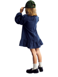 The New Society Kids' Mara Puff Sleeve Dress, Blue Denim