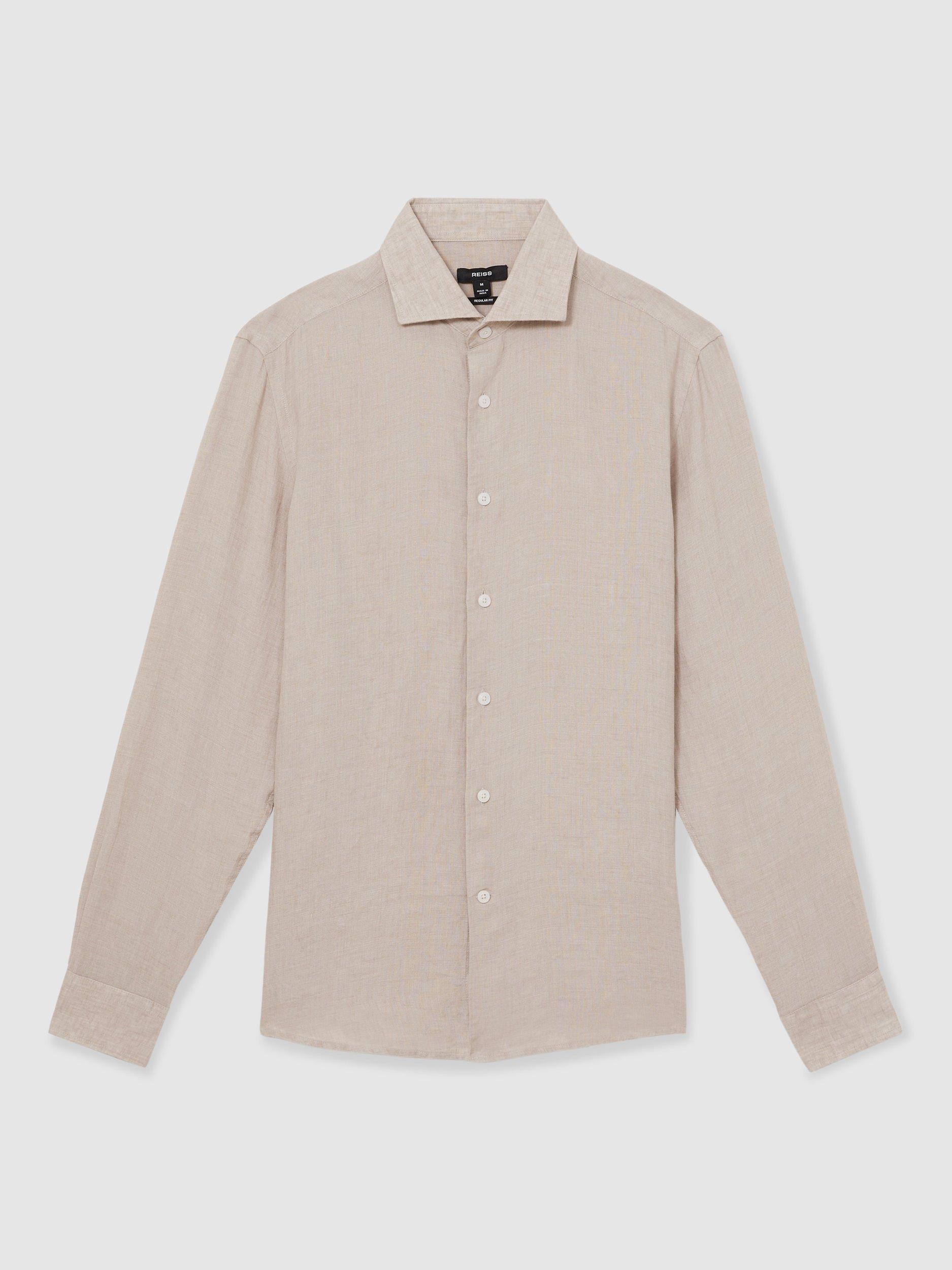 Product image 3 of 5, which shows Reiss Ruban Linen Regular Fit Shirt, Mid Brown, XS