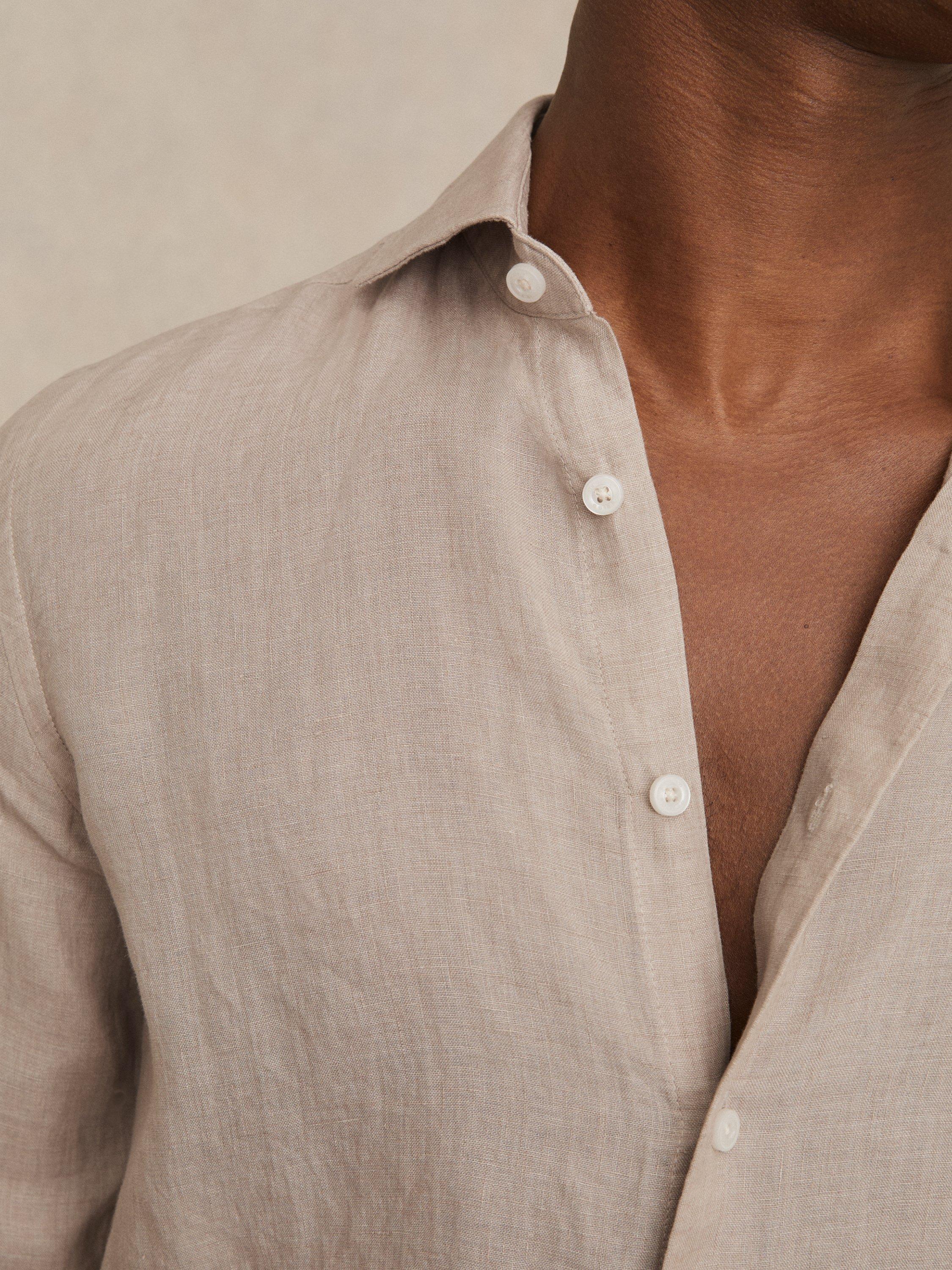 Product image 5 of 5, which shows Reiss Ruban Linen Regular Fit Shirt, Mid Brown, XS