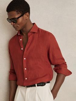 Reiss Ruban Linen Regular Fit Shirt, Mid Red
