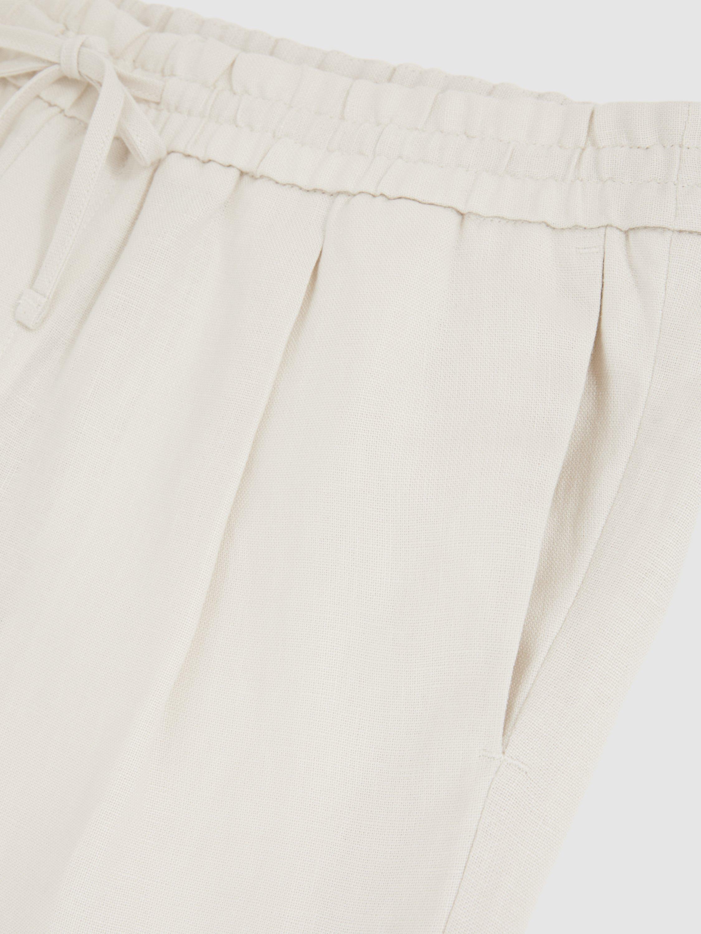 Product image 2 of 5, which shows Reiss Barges Linen Drawstring Shorts, Stone, 28R