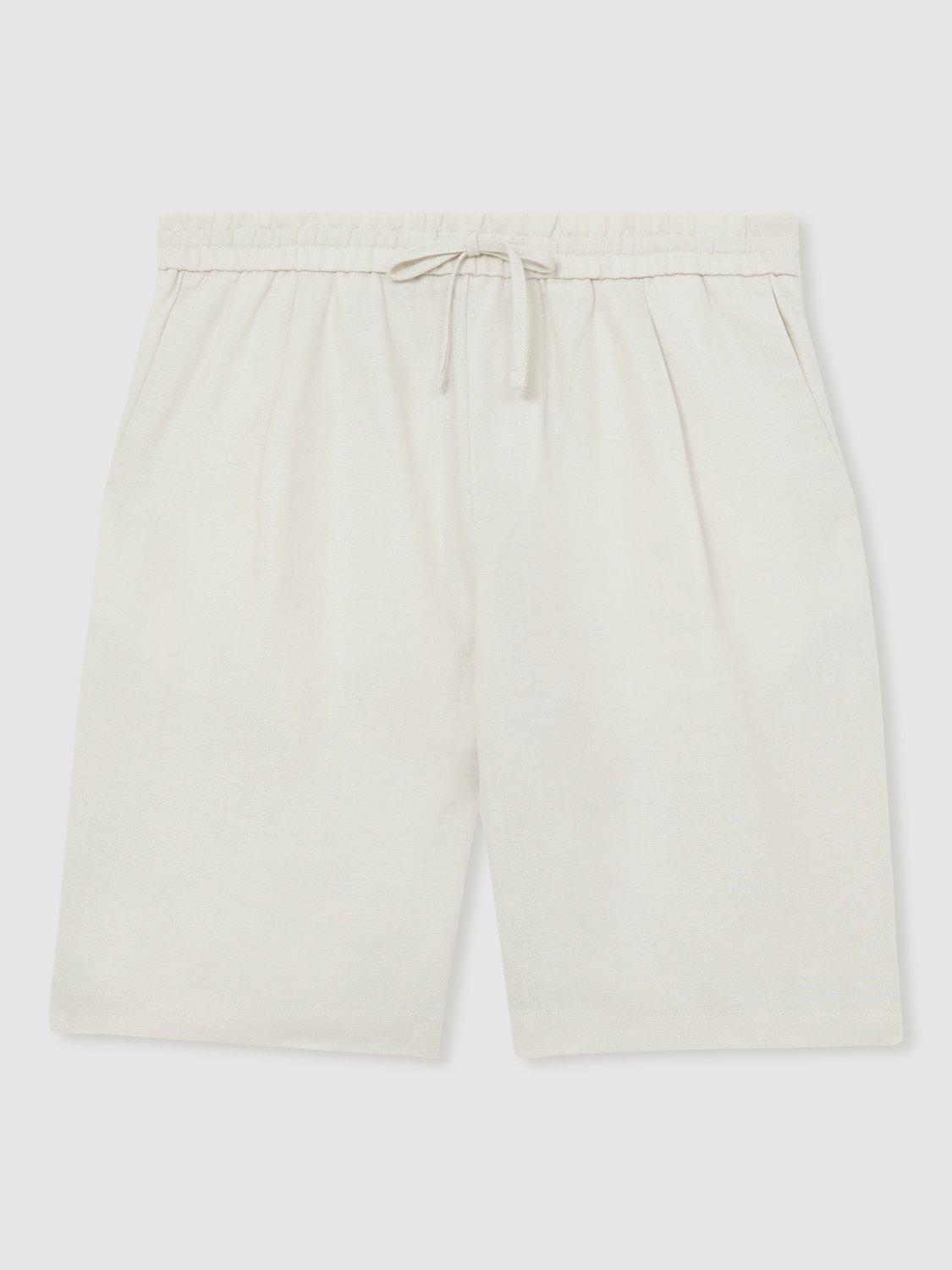 Product image 3 of 5, which shows Reiss Barges Linen Drawstring Shorts, Stone, 28R