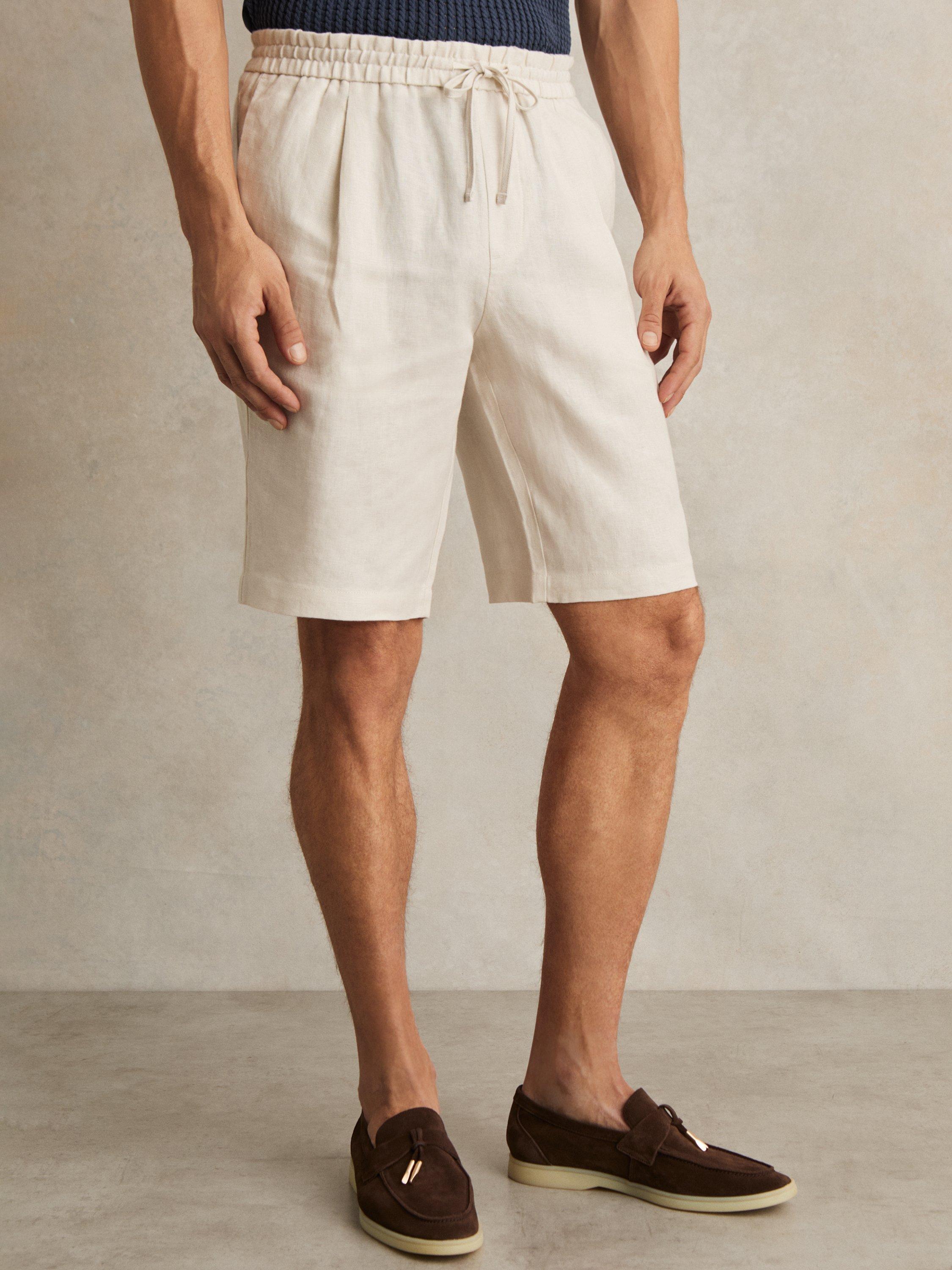 Product image 4 of 5, which shows Reiss Barges Linen Drawstring Shorts, Stone, 28R