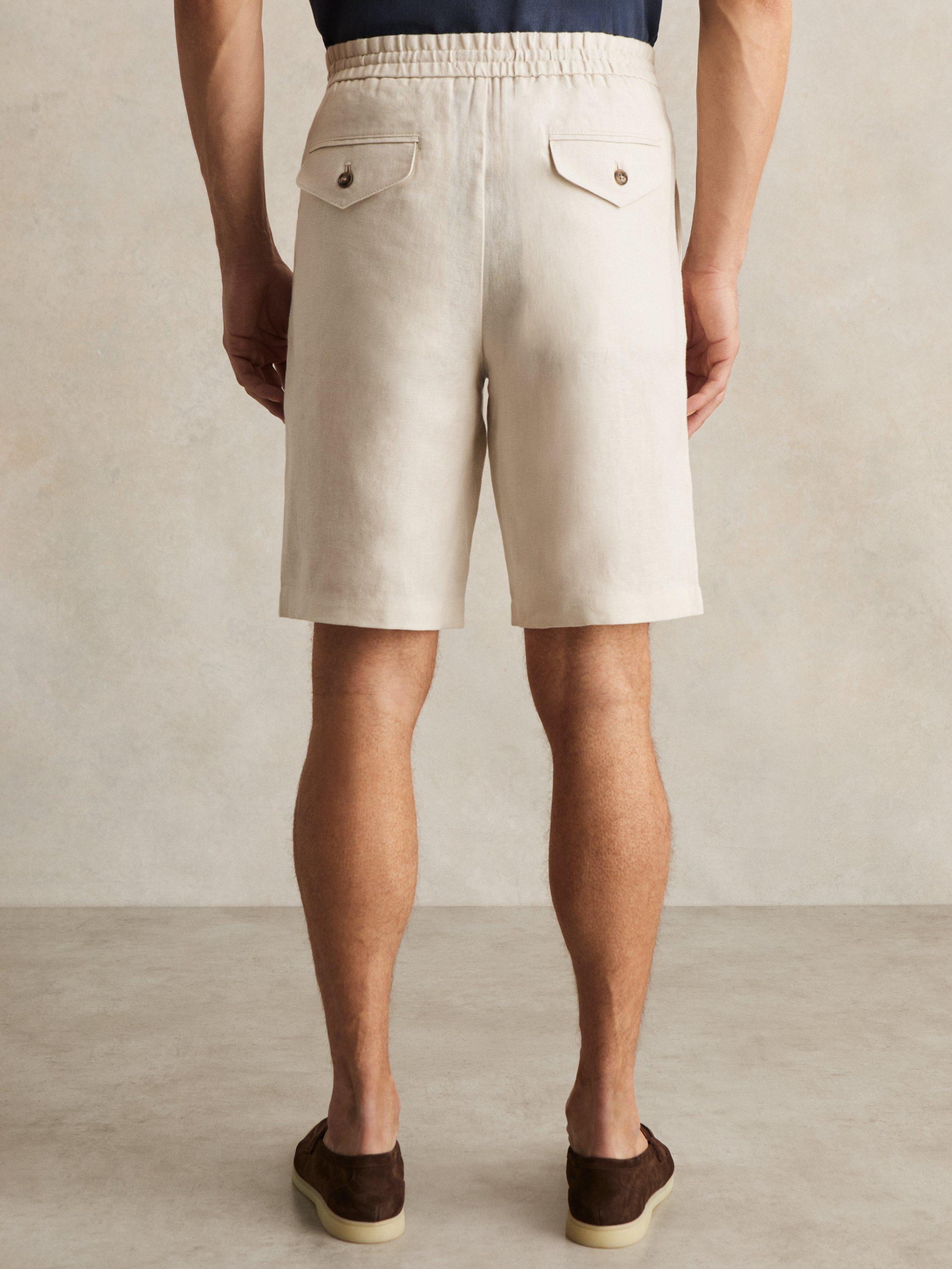 Product image 5 of 5, which shows Reiss Barges Linen Drawstring Shorts, Stone, 28R